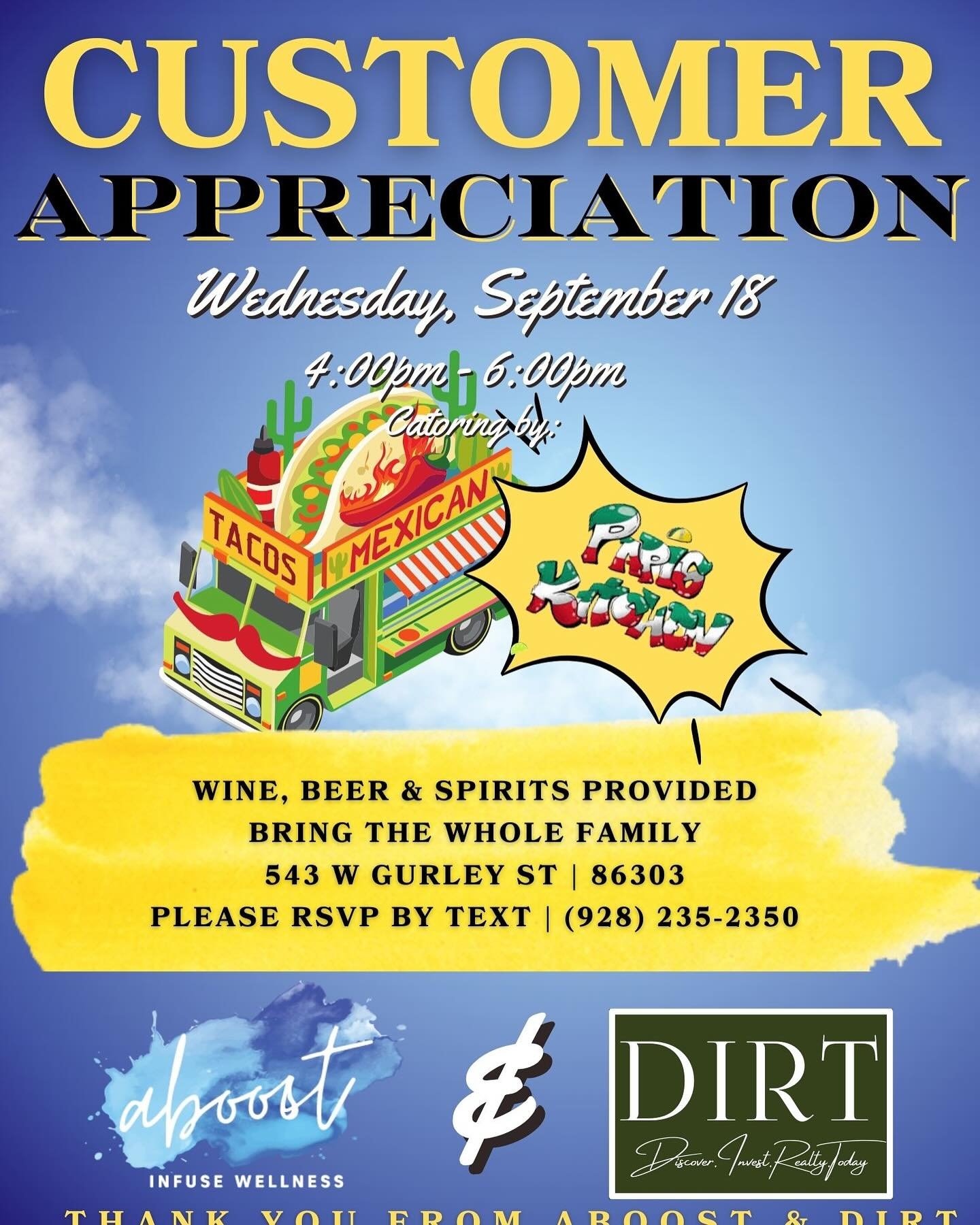 Swing on by and enjoy some delicious tacos and cold beverages! We would love to chat and spend some time with you, thank you to @aboost.wellness.salon for hosting! And thank you @papiskitchenaz for the wonderful food!