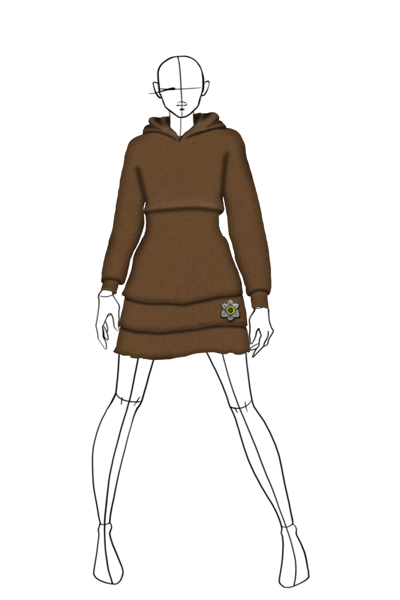She begins in an athletic, moveable piece that allows her to move however she wants.
