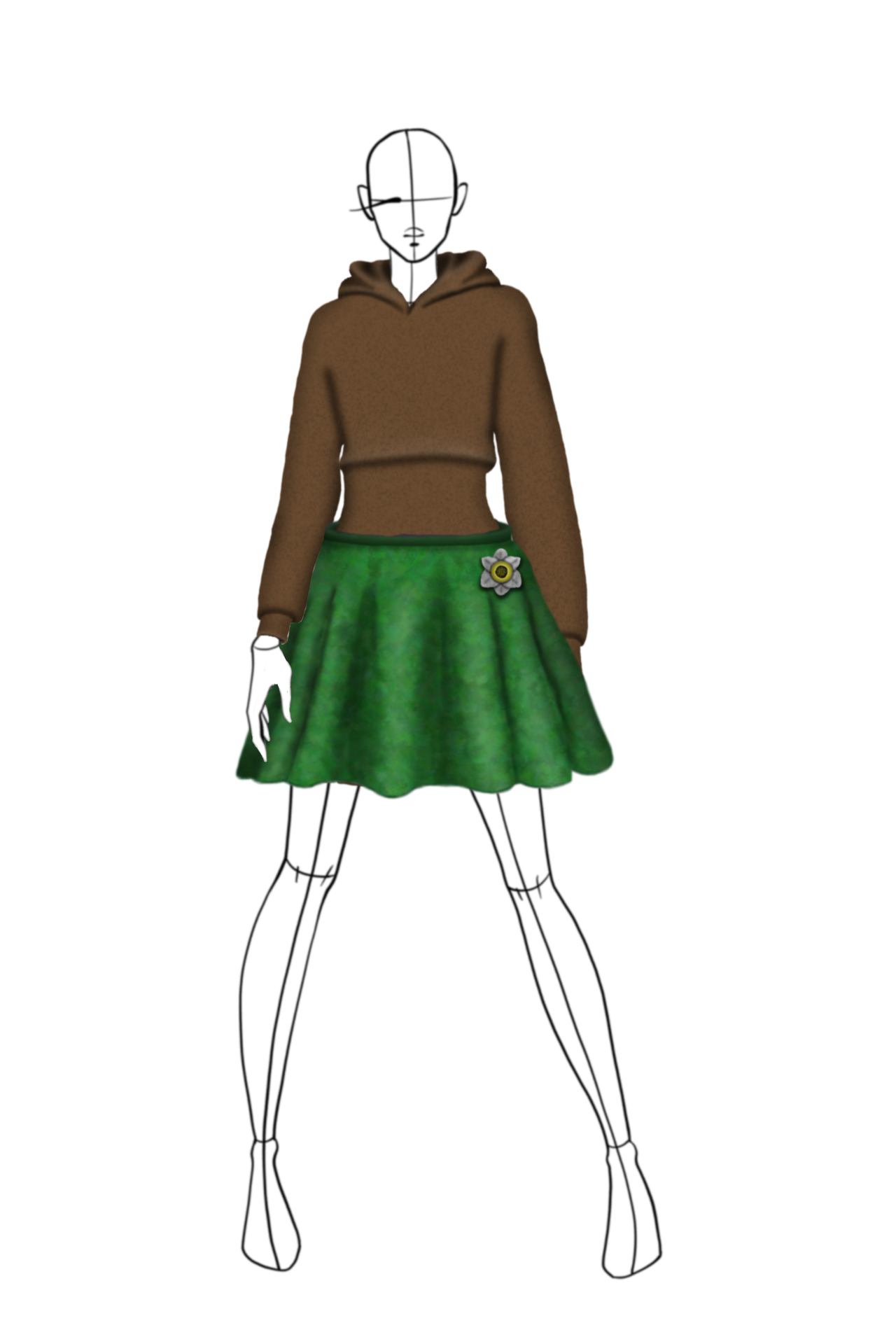 When she leaves the city, she can return to herself, and she needs the ability to move. The train of the skirt will disconnect and the shawl will come off to simply be a skirt.