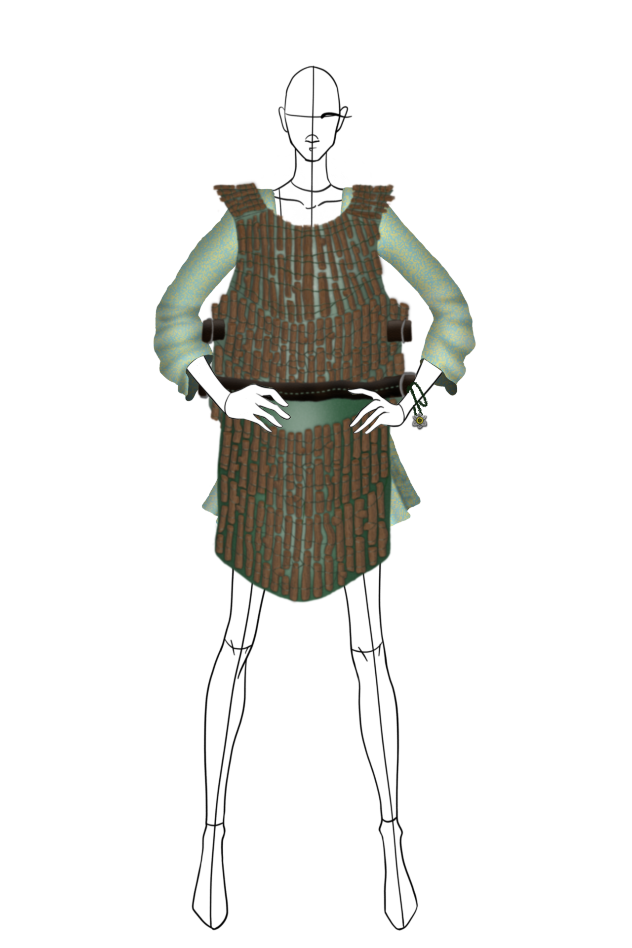 By the end of the show, she will remove the armor pieces of the armor and adorns a new apron connecting piece that matched the armor.