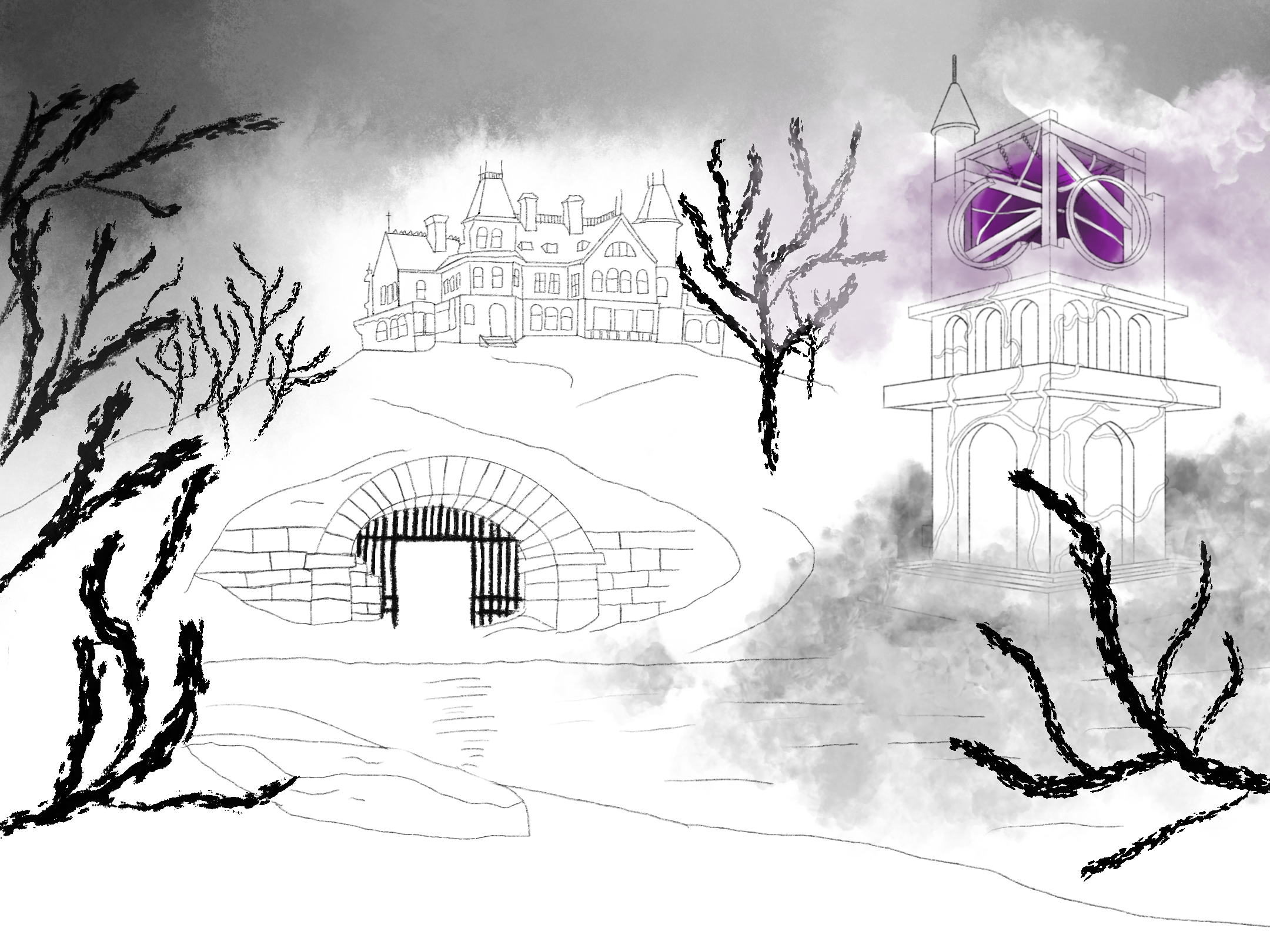 Overview: A stylized image to portray the eerie and ominous feeling of the facade.