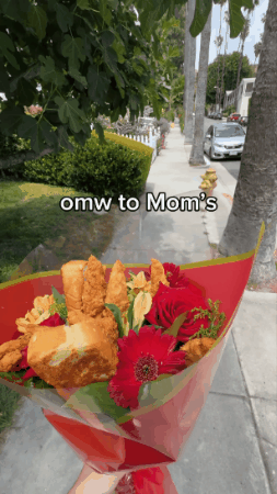 Raising Cane's chicken fingers and texas toast in a flower bouquet for Mother's Day