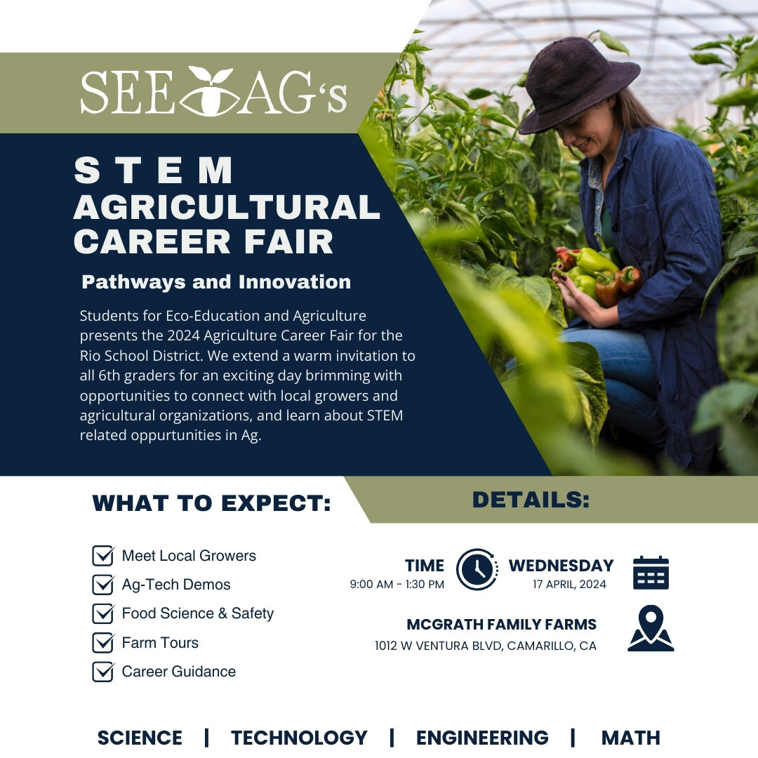 🚜 In two weeks, McGrath Family Farms will be hosting SEEAG's STEM Agricultural Career Fair. 🌱 This event is tailored for Rio School District 6th graders, providing a unique chance to delve into diverse career paths in agriculture while connecting d