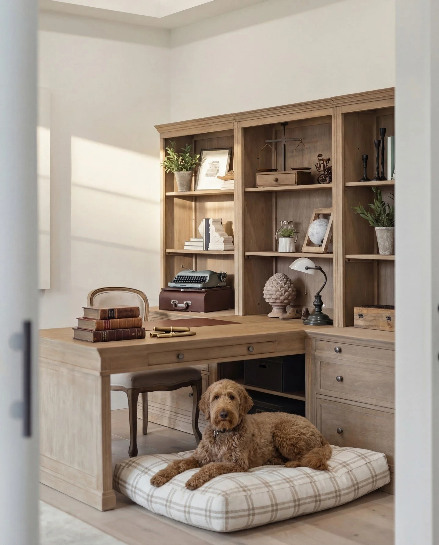 This French Provincial office in our Brookswood Langley project pairs warm oak millwork with layered, lived-in styling for a workspace that feels both refined and inviting 🤎

From the custom built-ins to the tailored desk details, every element was 