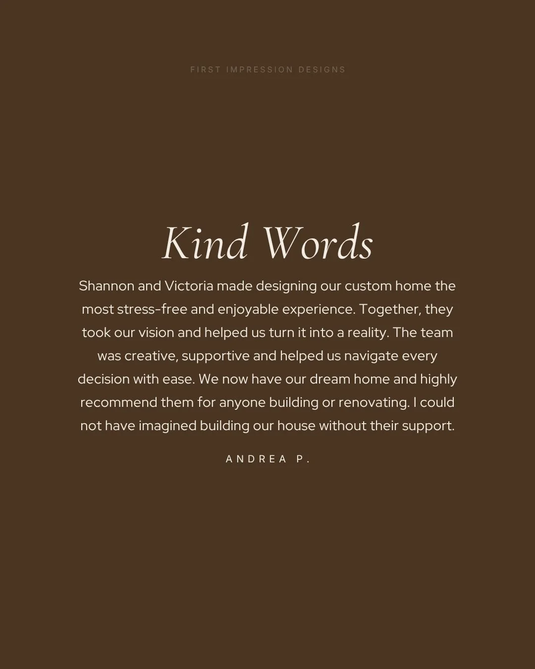 Kind words that mean everything. 🤎

Designing a custom home should feel as effortless as it is exciting. We&rsquo;re honoured to guide our clients through each decision with clarity, creativity, and care, bringing their vision to life in a way that 