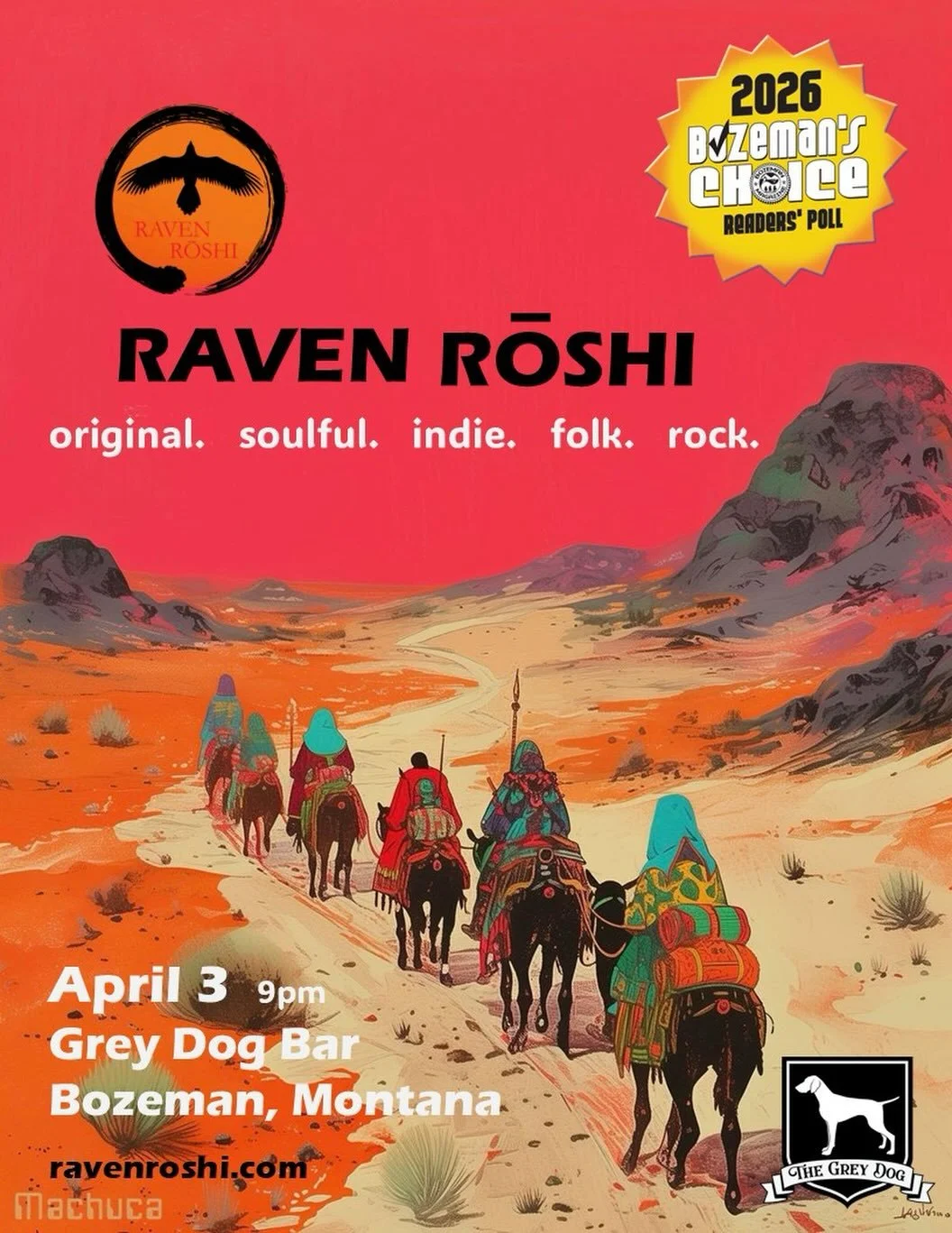 This Friday April 3rd Raven Roshi will be playing at 9pm! Come join us for some original and soulful indie folk rock! FREE show, 21+