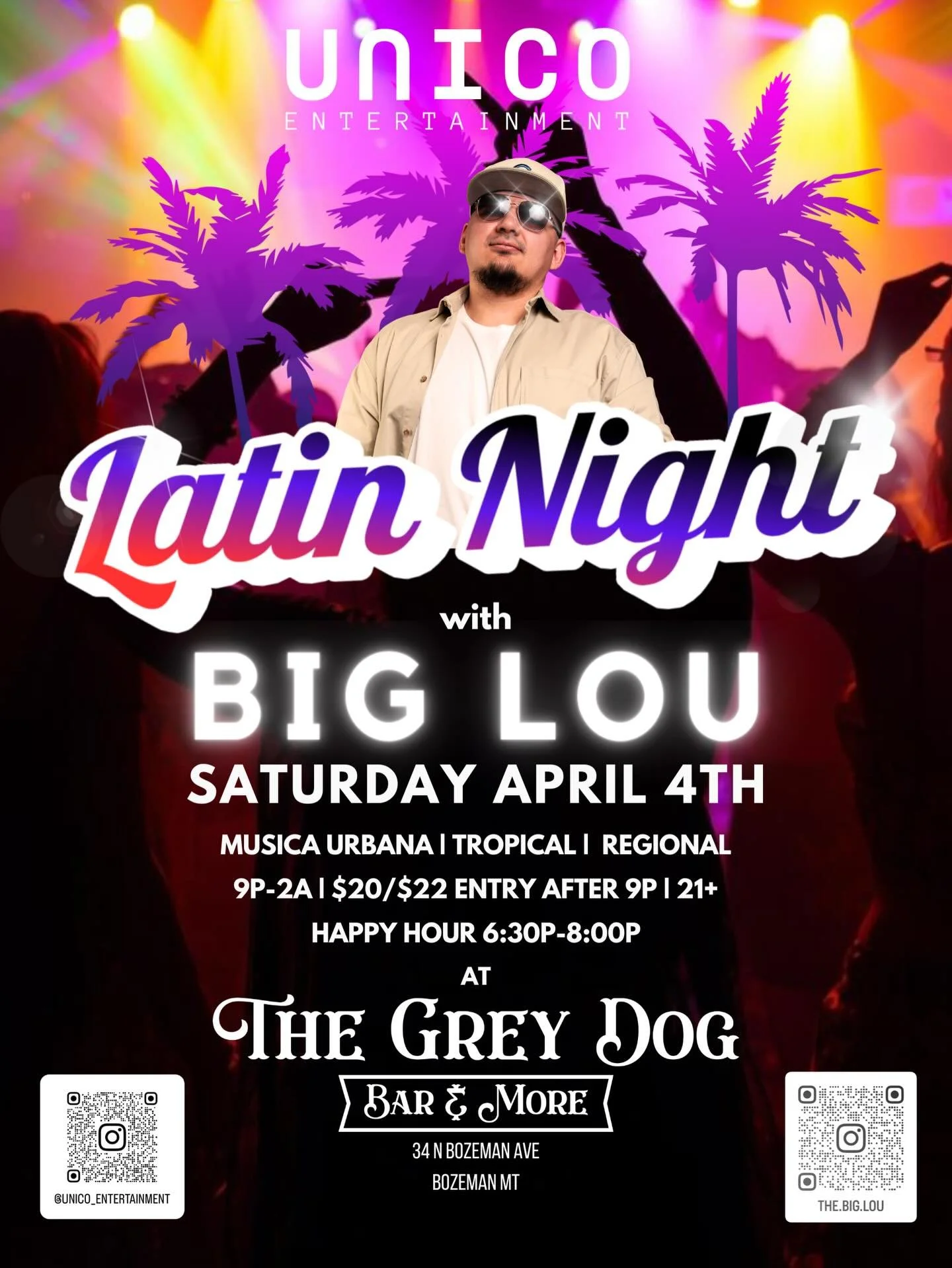 Big Lou is back! This Saturday April 4th he will DJ Latin night from 9pm-2am. $20 after 9pm. Happy hour 6:30-8pm