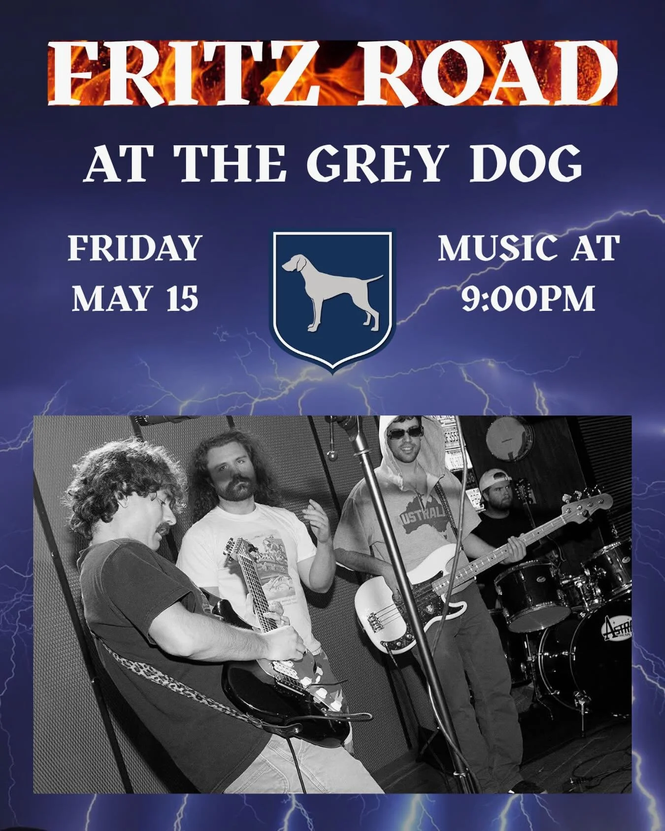 This Friday May 15th @fritzroad returns to the Grey Dog! Come rock out with us starting at 9pm 🤘