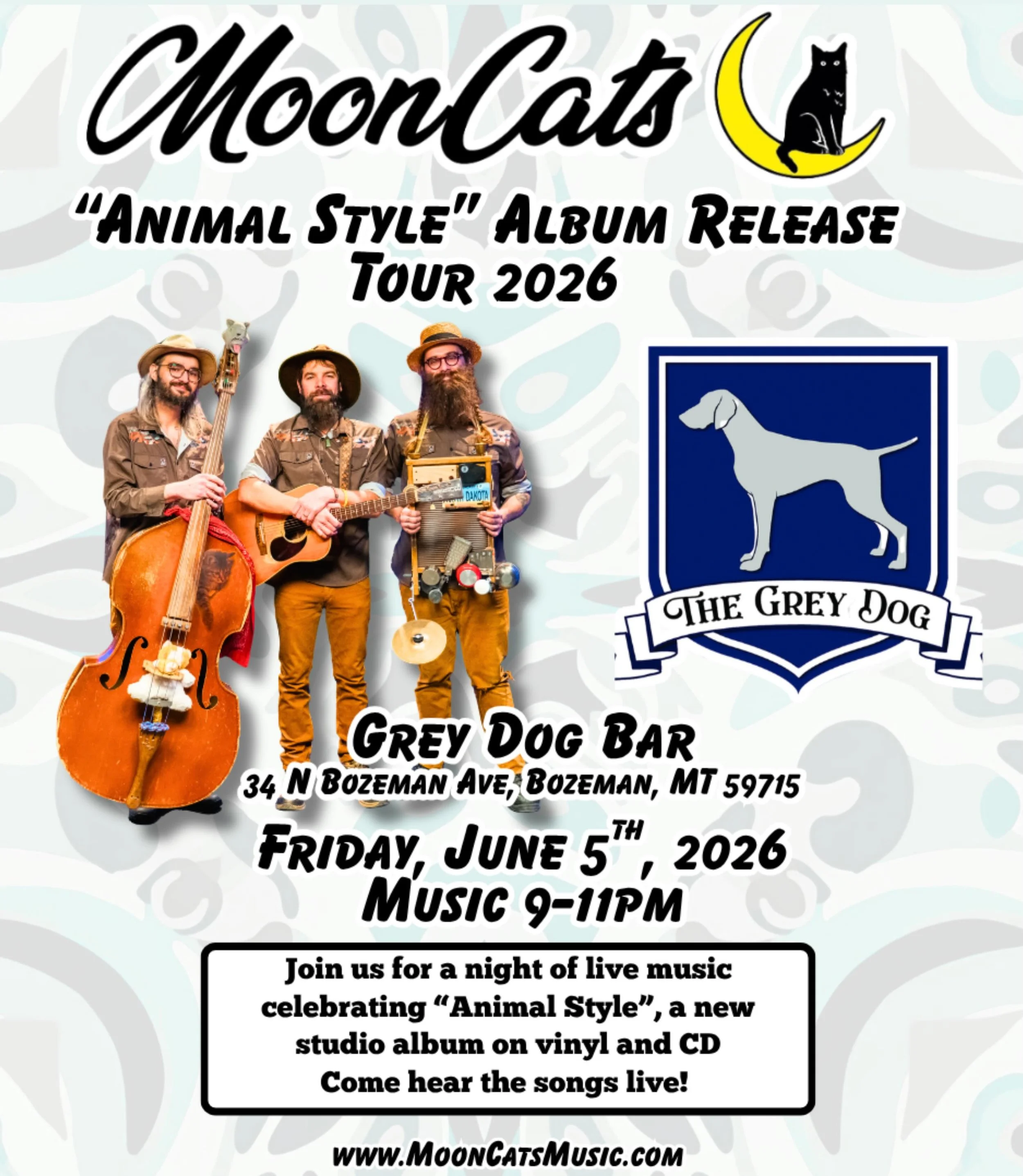 This Friday, June 5th @mooncatsmusic will be stopping by on their Animal Style album release tour! Music from 9-11pm 🌕🐈🐈&zwj;⬛