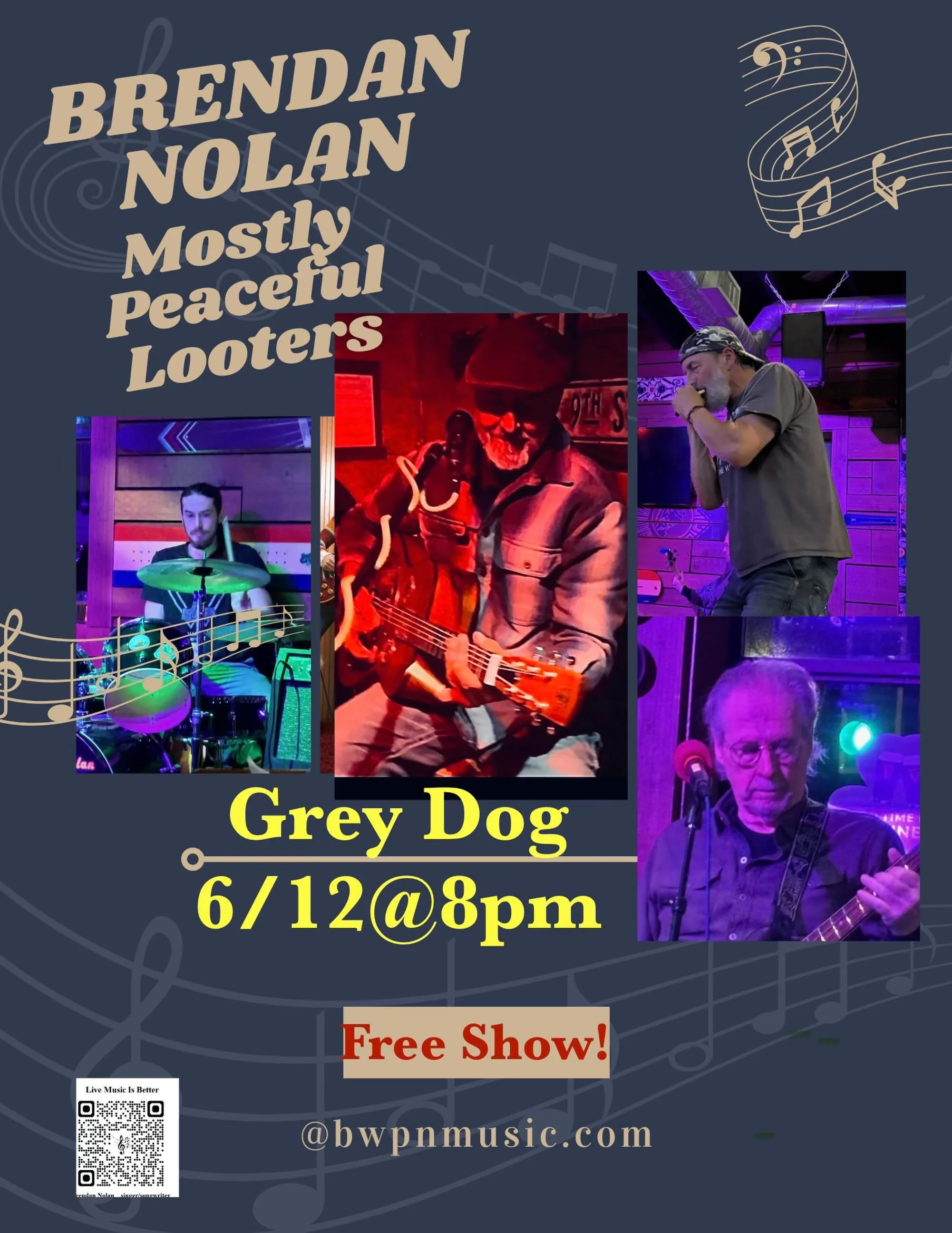 This Friday June 12 Brendan Nolan and the Mostly Peaceful Looters are playing a free show at 8pm!