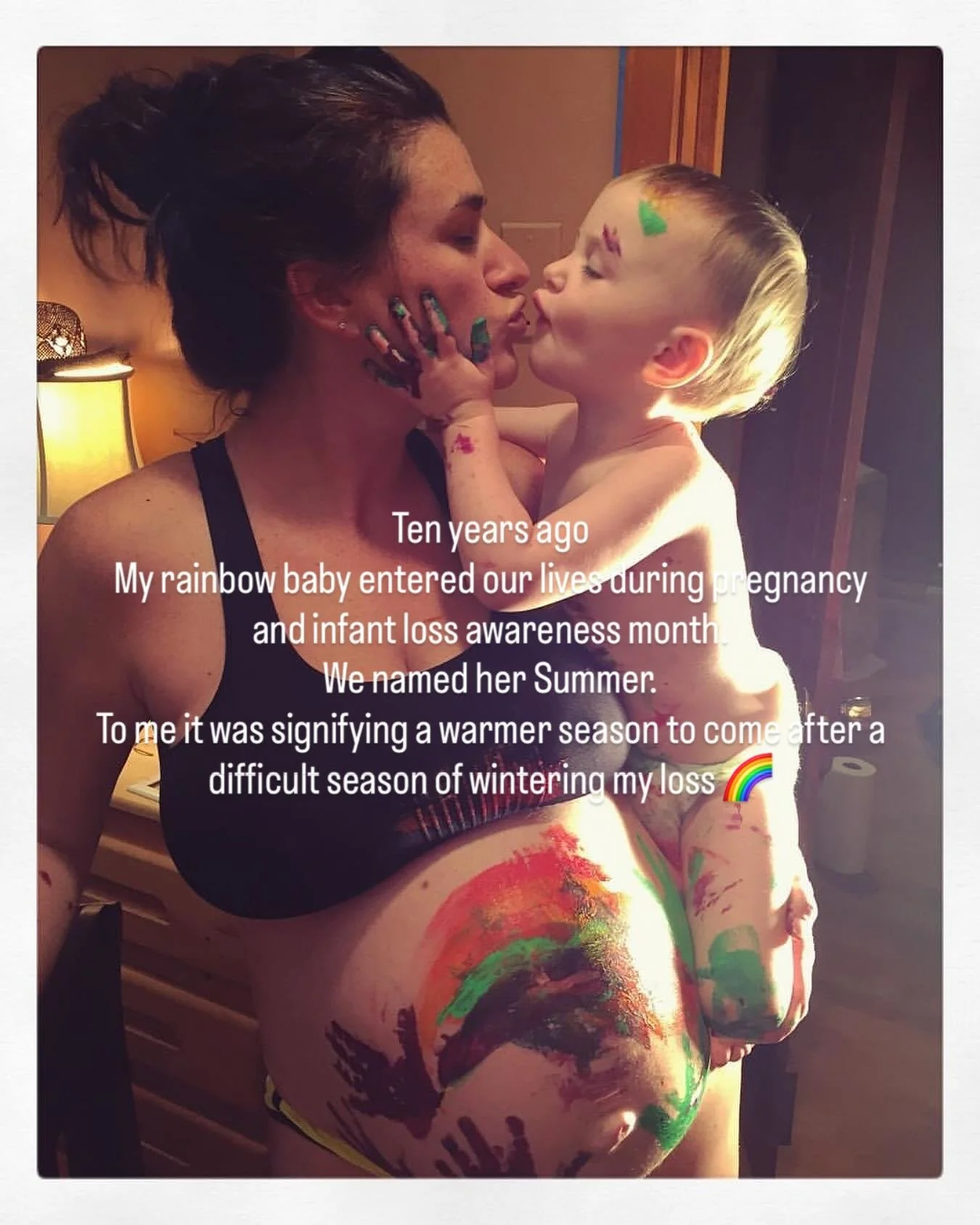Ten years ago during pregnancy infant loss awareness month I was due with my rainbow baby.
The pregnancy was emotionally complex filled with grief, fear, excitement, and love. I was rebuilding relationship with my body and relearning to trust it was