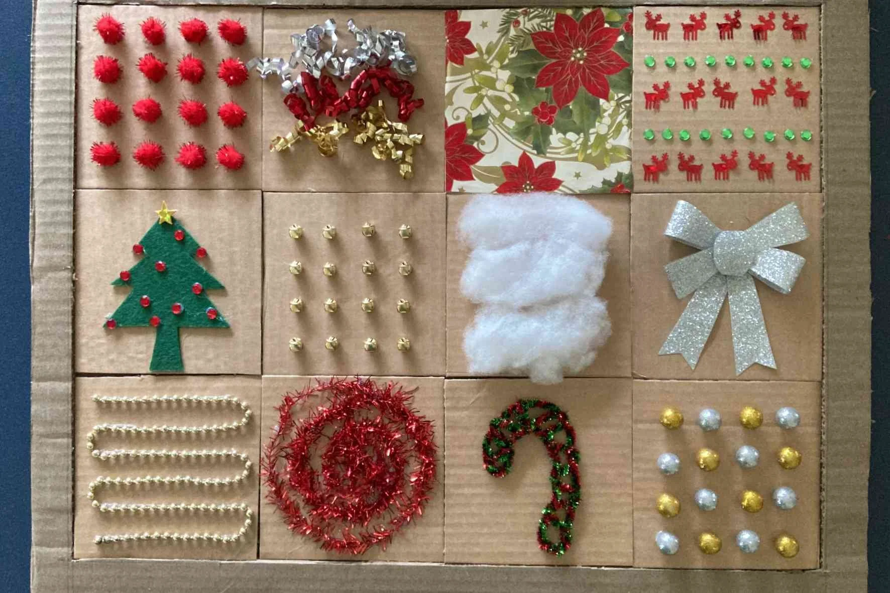 Christmas Sensory Board made from cardboard
