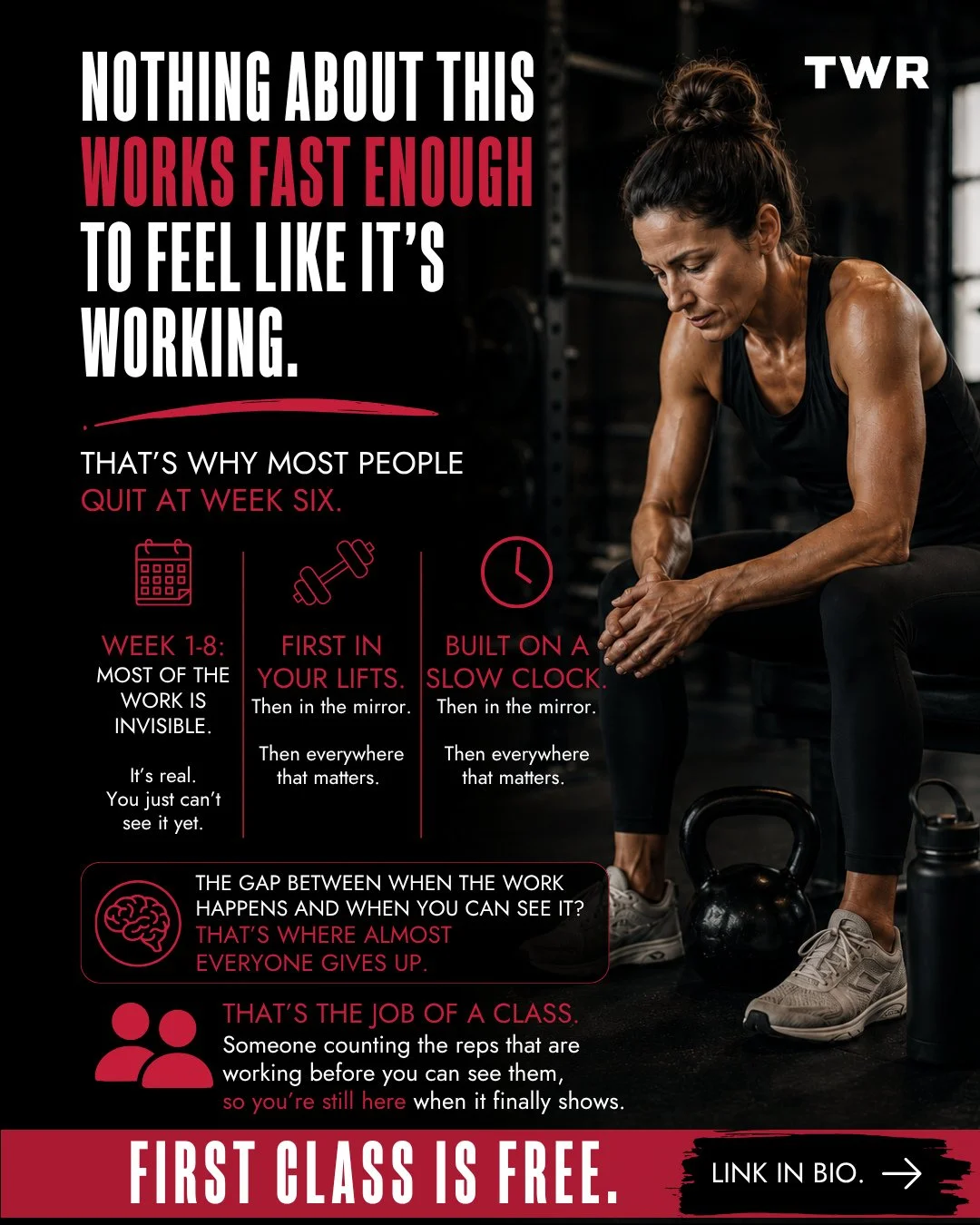 Here&rsquo;s the trap. ⁠
⁠
You start strong. Three, four weeks in, you feel a little better but the mirror hasn&rsquo;t caught up, the scale is barely moving, and the voice in your head says this isn&rsquo;t working.⁠
⁠
So you quit &mdash; usually ri