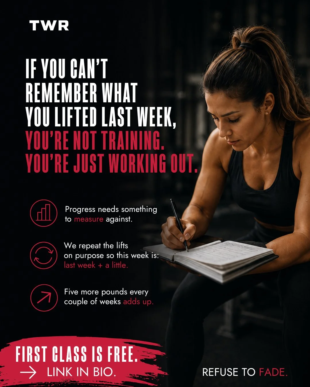Random hard is easy to sell. ⁠
⁠
New workout every day, never the same thing twice, always a surprise on the whiteboard. It feels like effort. It's also unbeatable &mdash; and not in a good way. You can't beat a workout you'll never see again.⁠
⁠
Pro