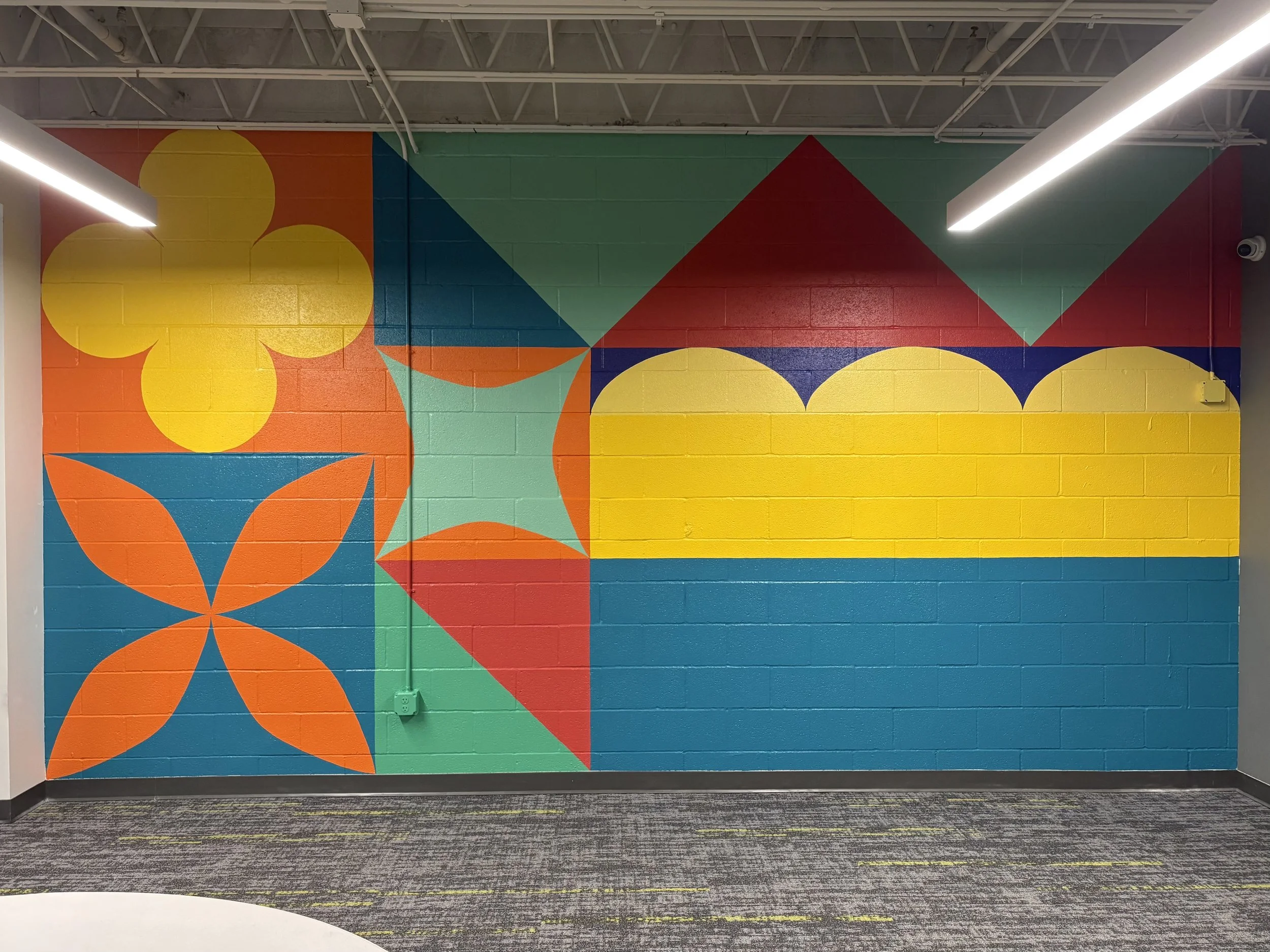 Colorful geometric shapes mural