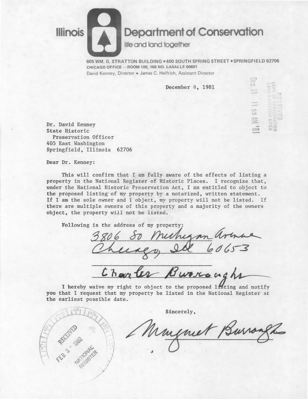 Burroughs Letter in Support of National Register Nomination of her residence, the John W. Griffiths Mansion