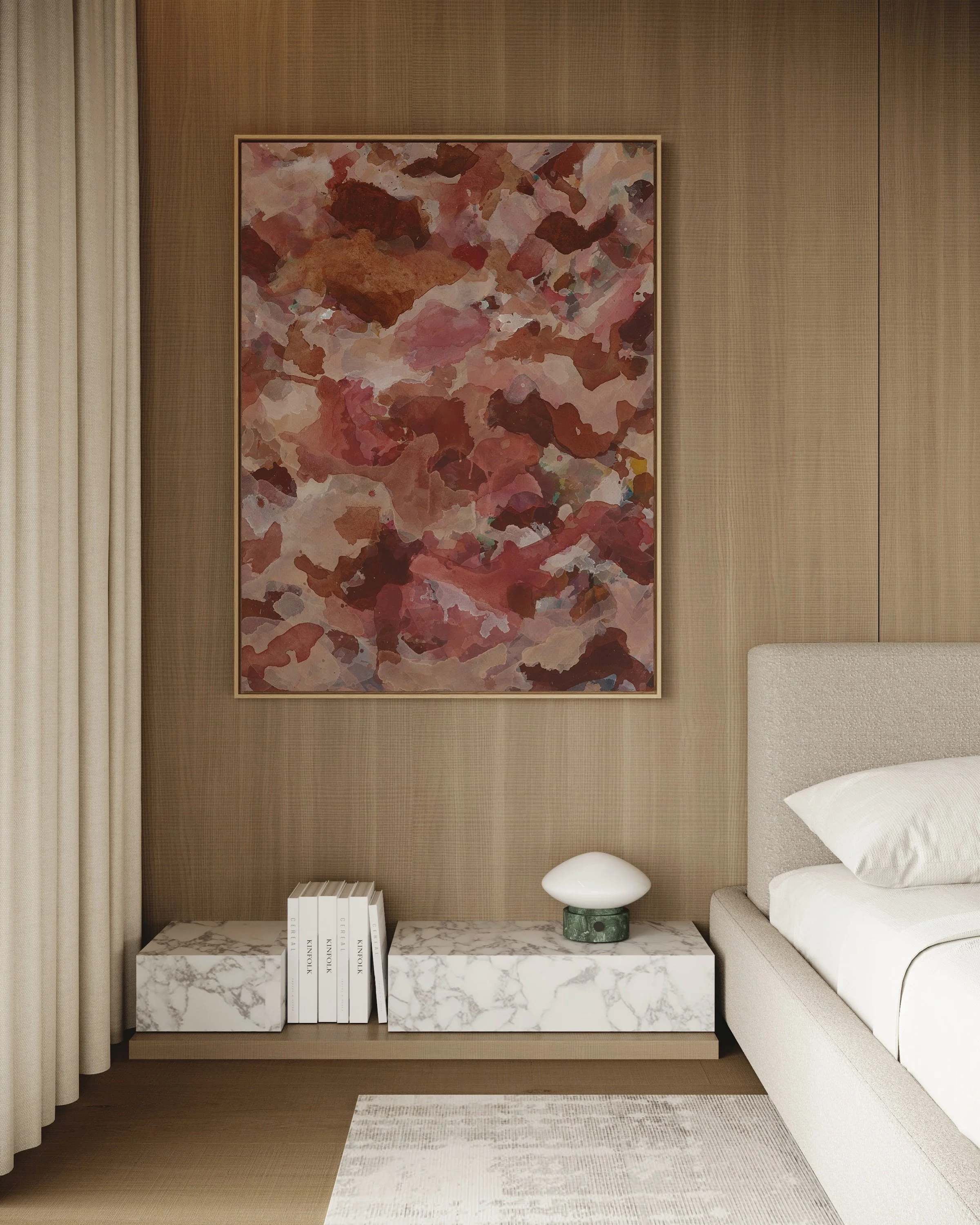 There&rsquo;s a softness to this one you only really feel standing in front of it.
Translucent layers &amp; marks dissolving over one another. You can get lost in the shapes before you even realise it.

Part of my new collection, Unscripted Language.