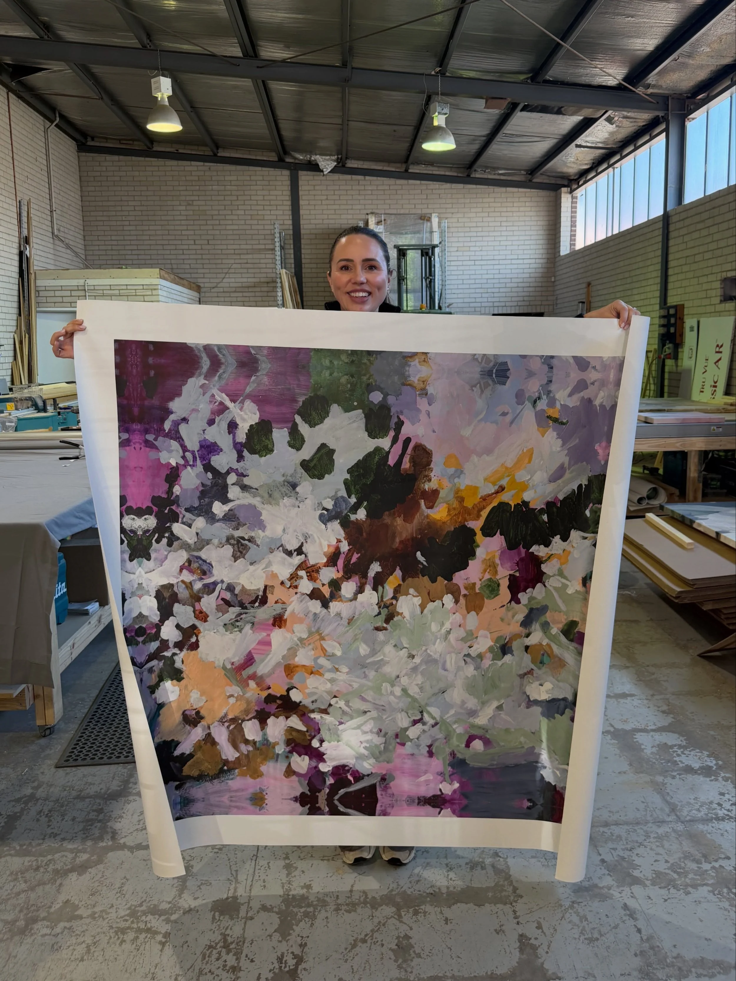 A little milestone for my Fine Art Prints! This one is heading all the way to the USA 🇺🇸

You Set My Soul Alight was originally painted at 150 &times; 150 cm, and seeing it reproduced at this scale is pretty special.

Printed here in Melbourne as a