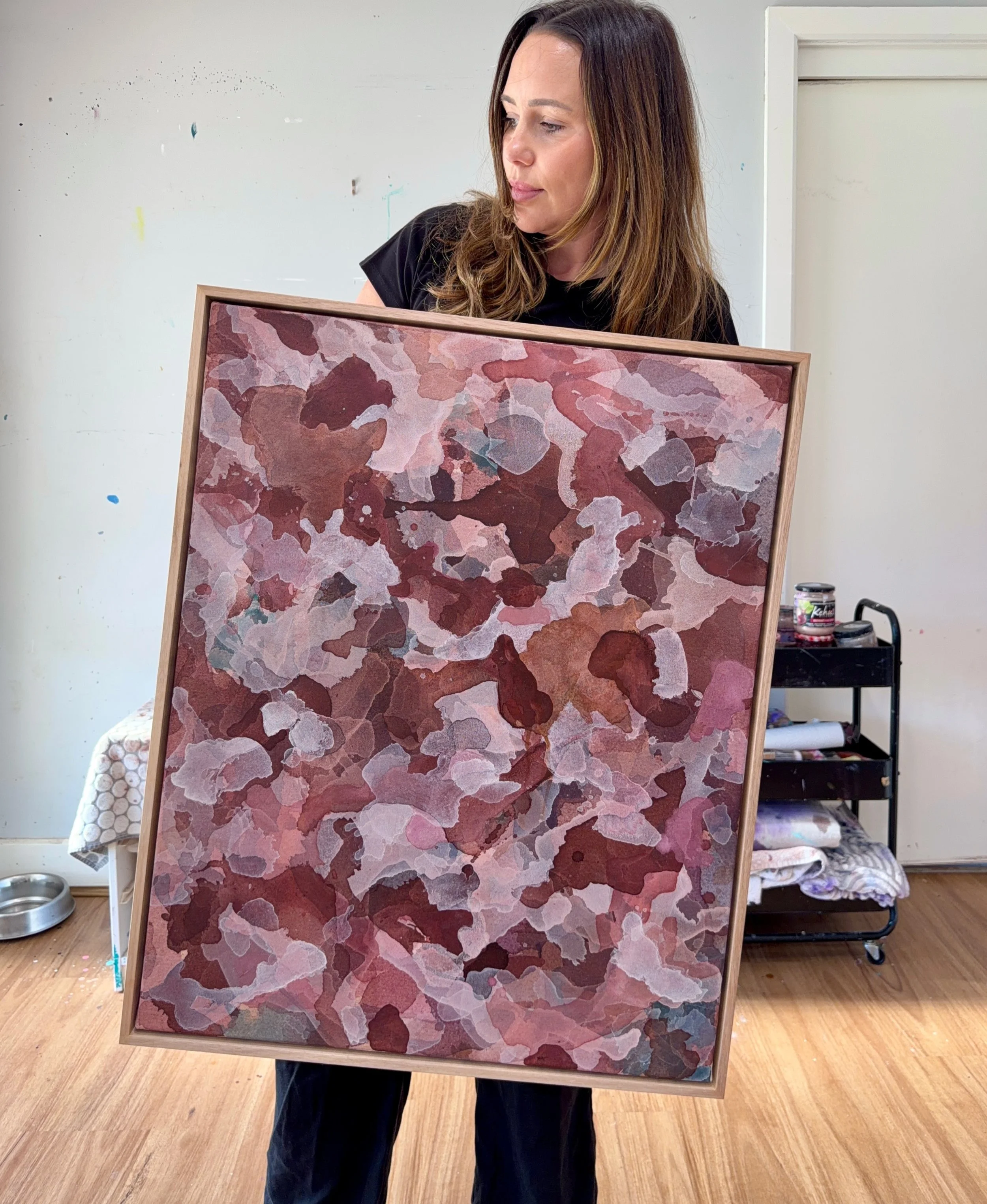 Same painting. Two completely different spaces. Swipe to see &rarr;

One of the things I love about seeing a painting placed in an interior is how much its surroundings can change what you notice in the work.

In one space, the warmer rust, blush and