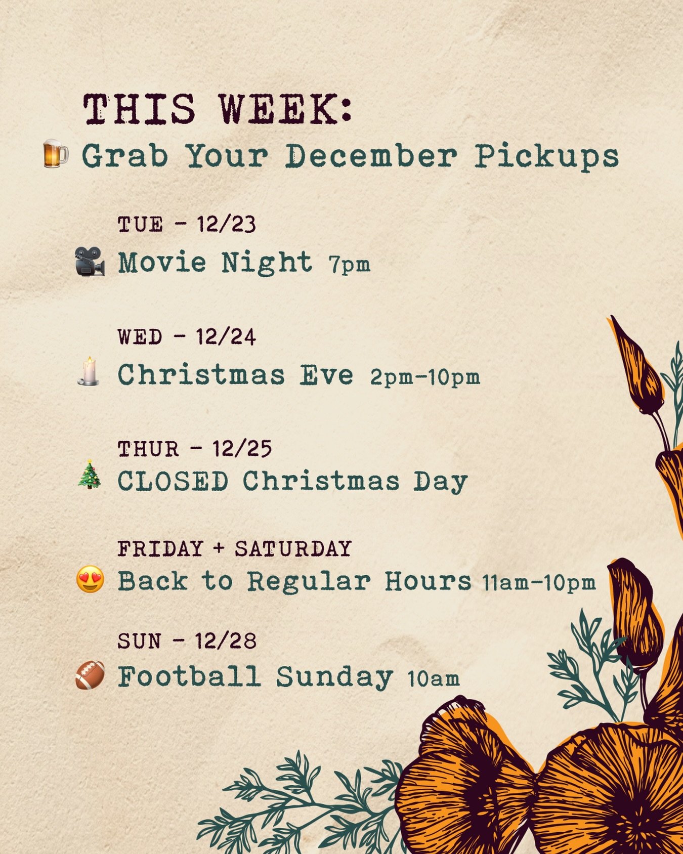 Happy Holidays🎅🏼 
This week at Quail &amp; holiday info✨

#weeklyevents #events #christmasevents #oldtowntemecula #oldtown #temecula #socal