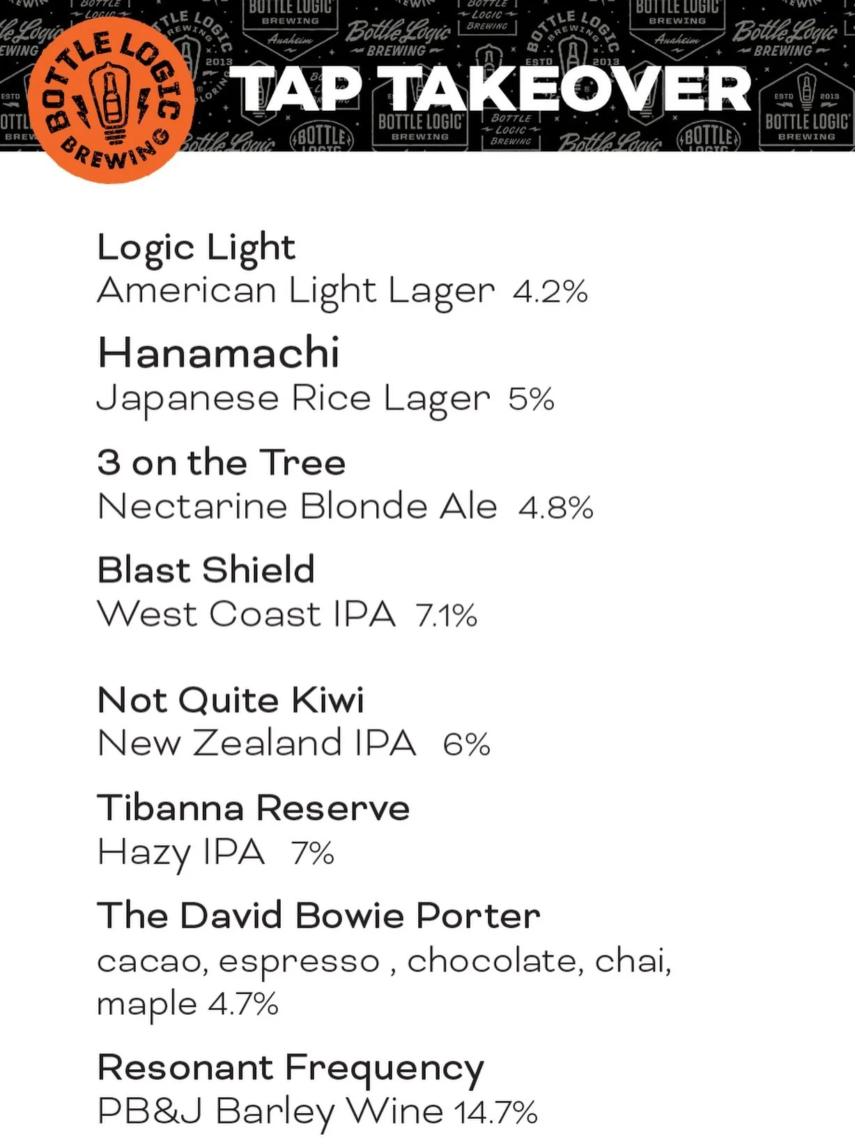 Bottle Logic Tap Takeover lineup 🍺