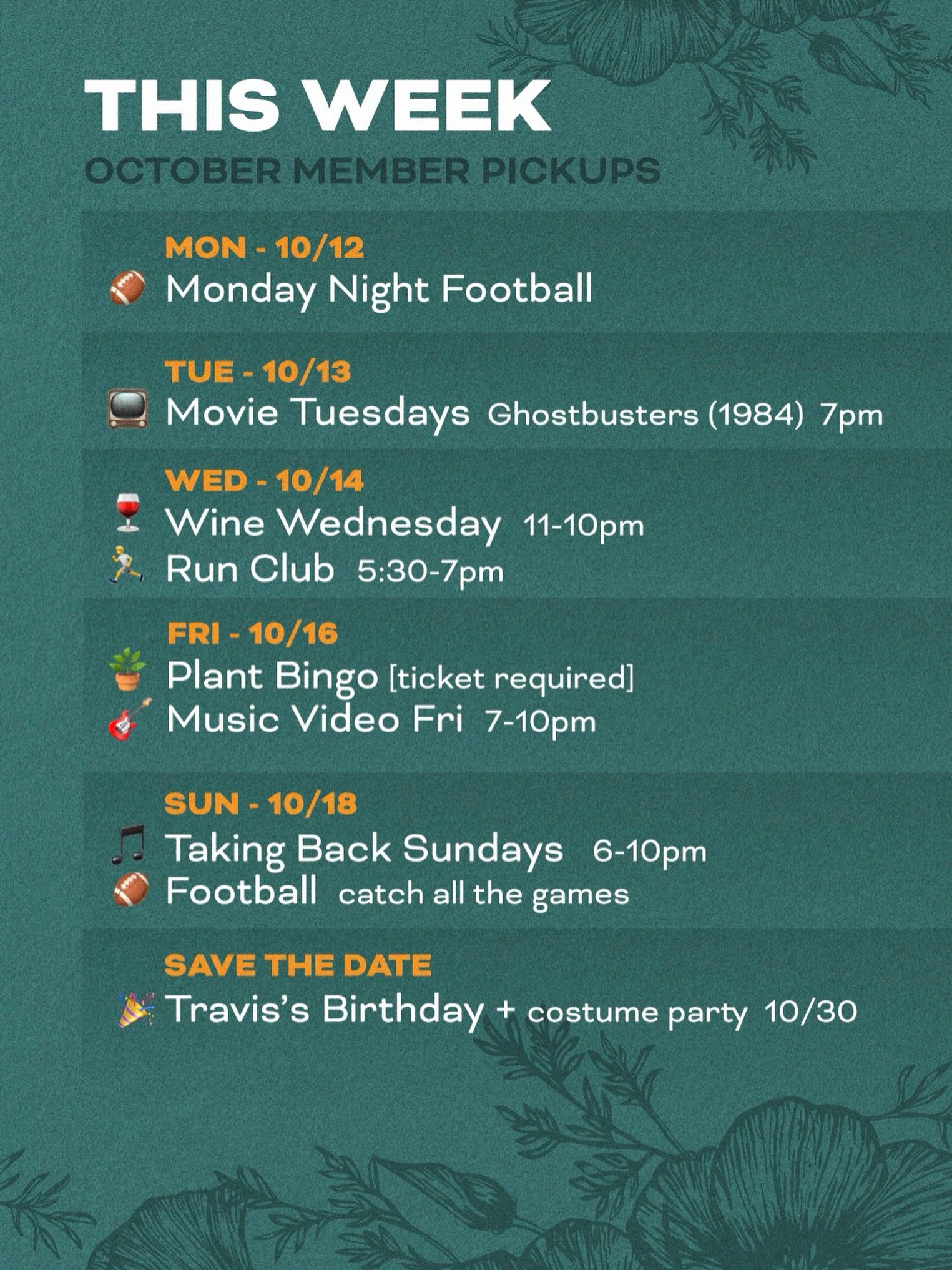 This week at Quail ✨ Save the Date for Travis&rsquo;s Birthday Costume Party 👻