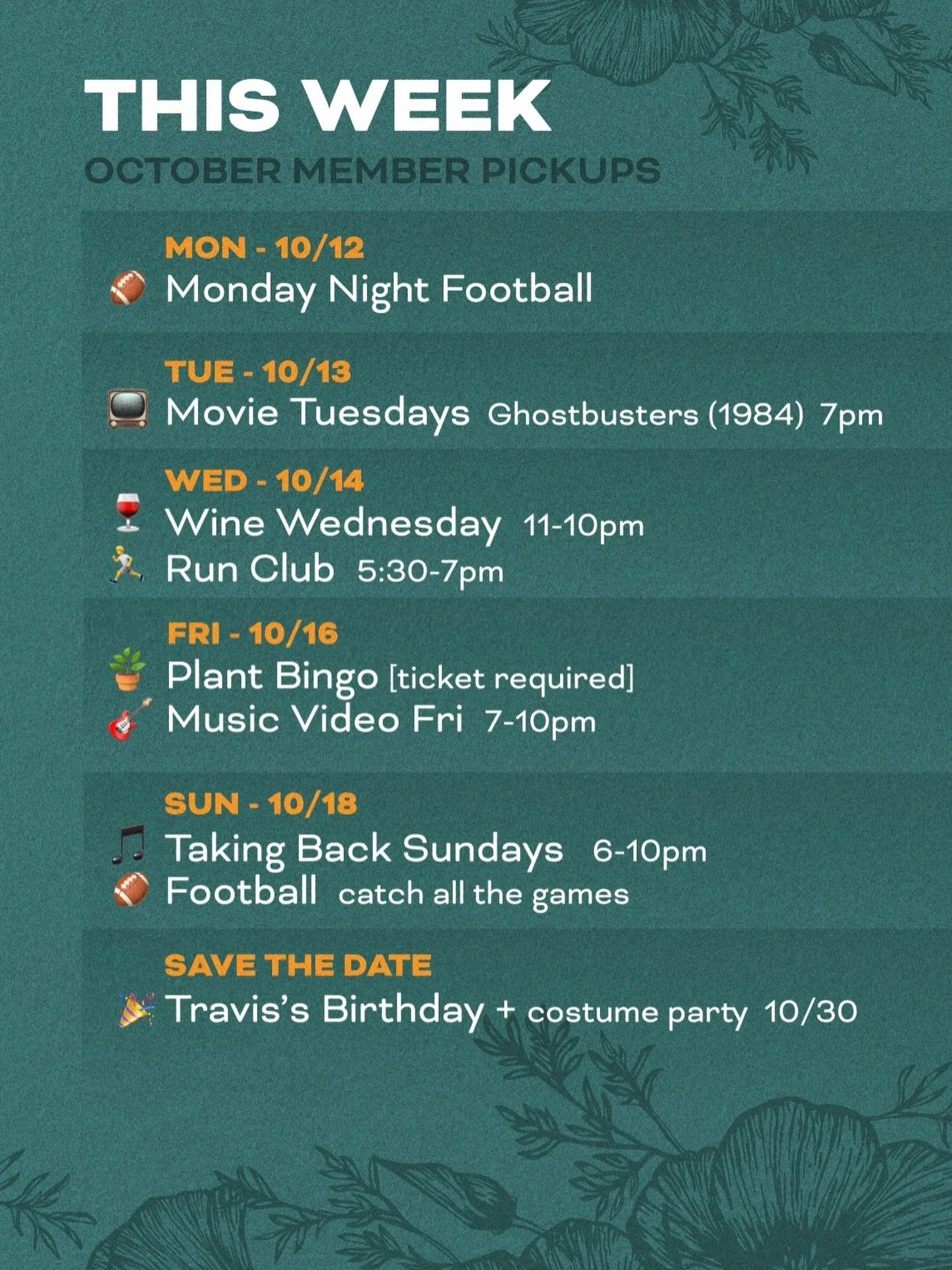 This week at Quail ✨ Save the Date for Travis&rsquo;s Birthday Costume Party 👻