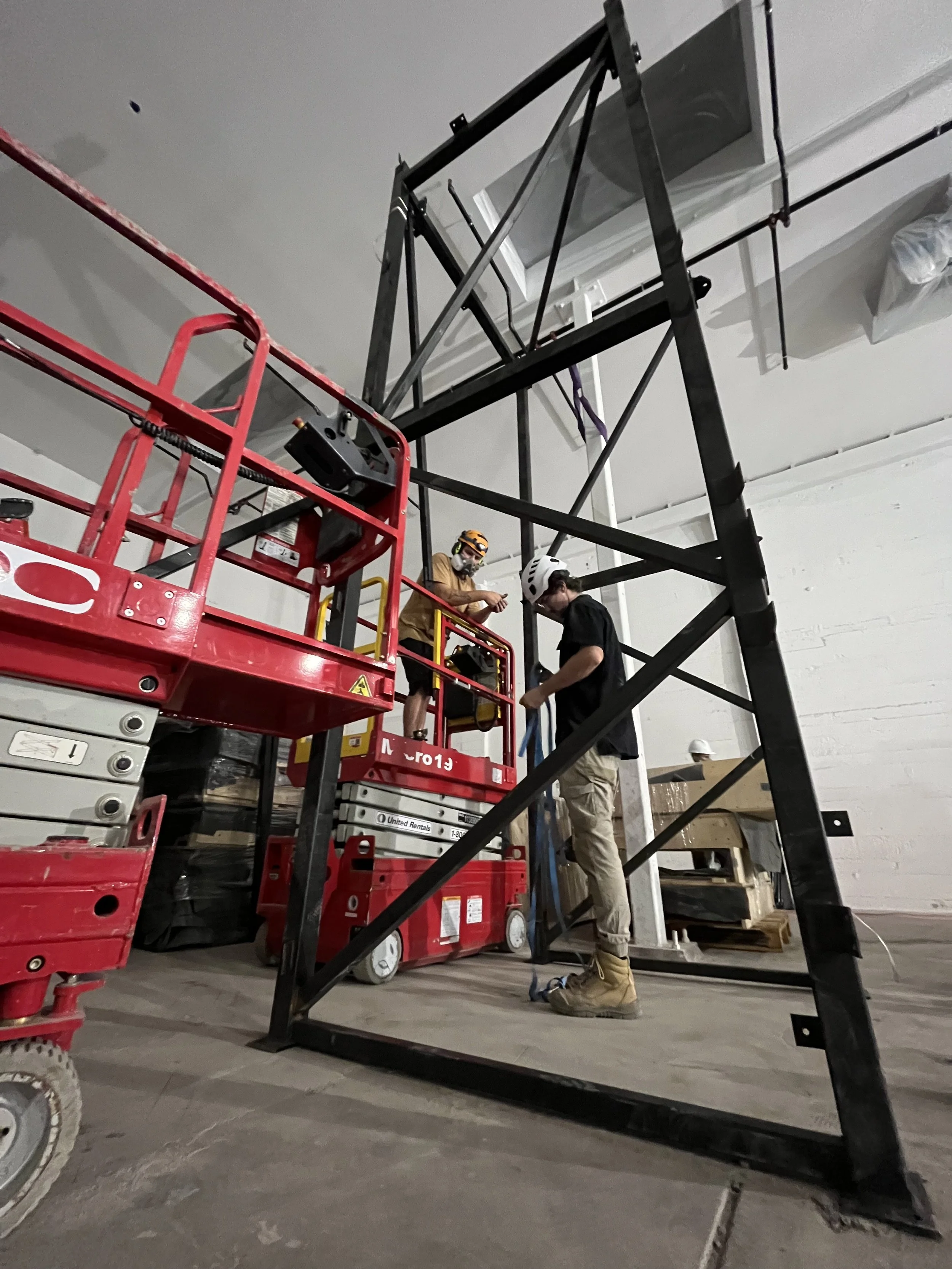Lots of steel to support the walls is going up in the gym right now. 