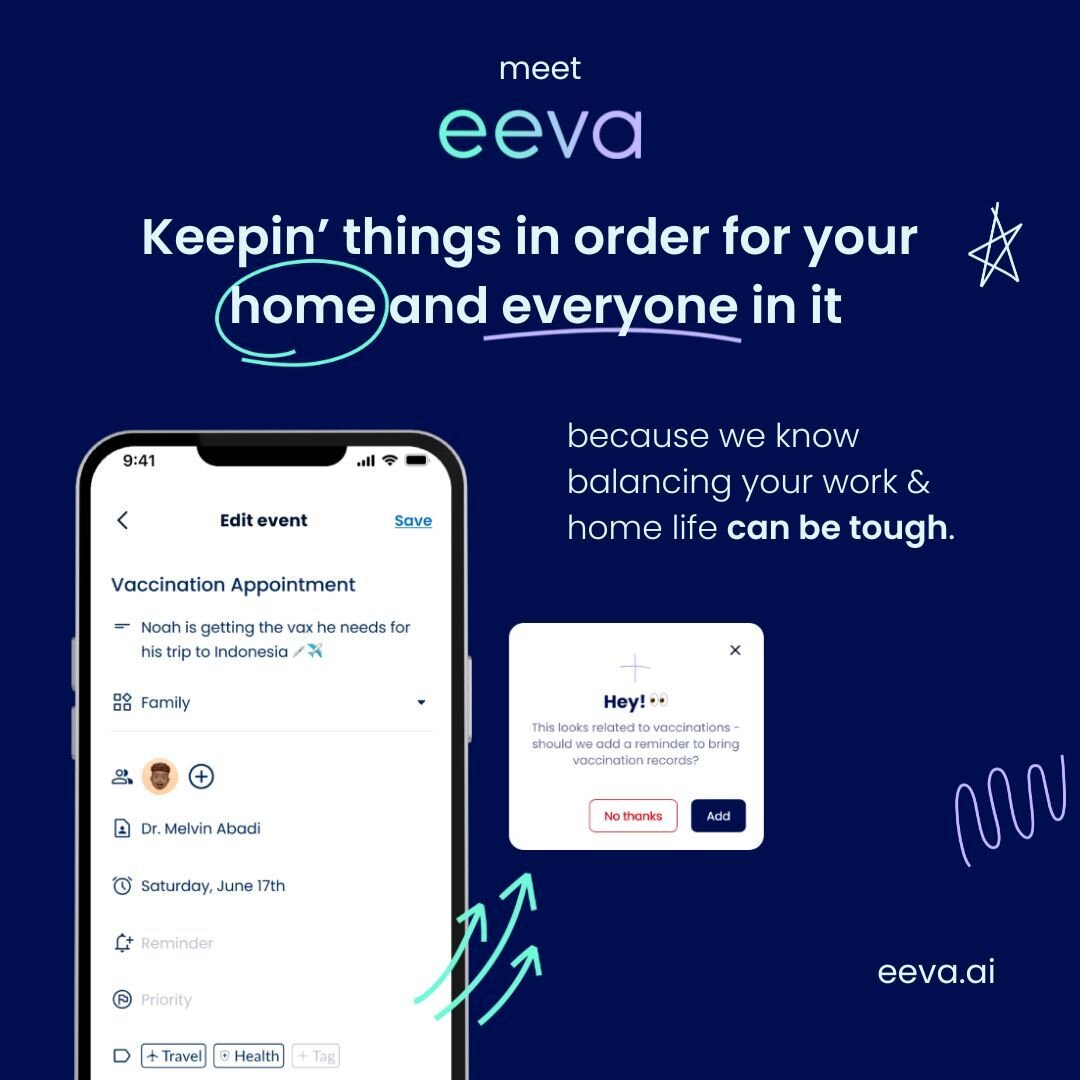 Running your home is more than just managing chores &mdash; it's about cultivating harmony, connection, and peace of mind. 

Here's how eeva brings those dreams to life:

🔍 Centralized Database: Because every memory deserves a home - from cherished 