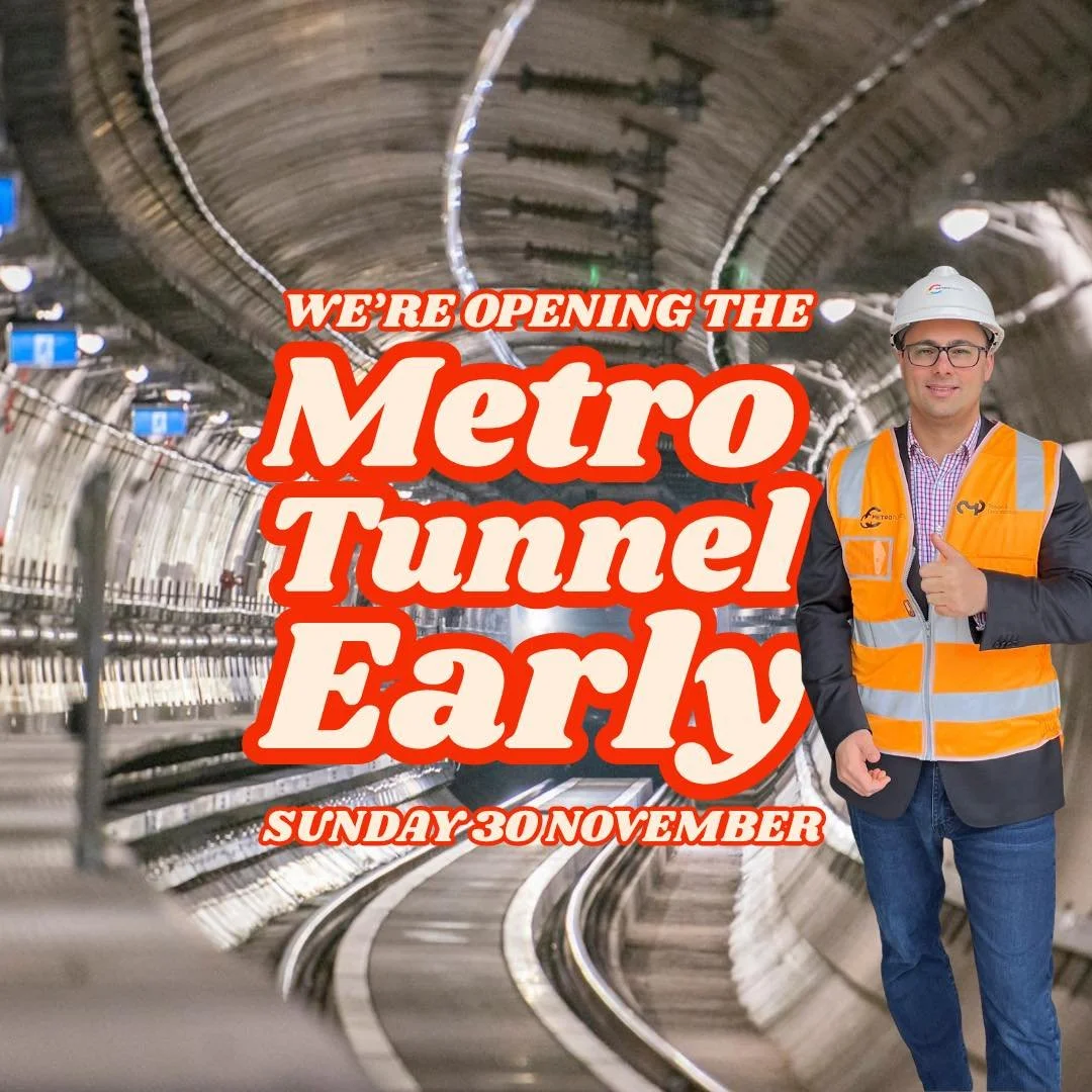 The Metro Tunnel is opening early on 30 November, unlocking faster trips, less pressure on the City Loop and more trains, more often.

And with free public transport every weekend until 1 February, there&rsquo;s no better time to jump on board.