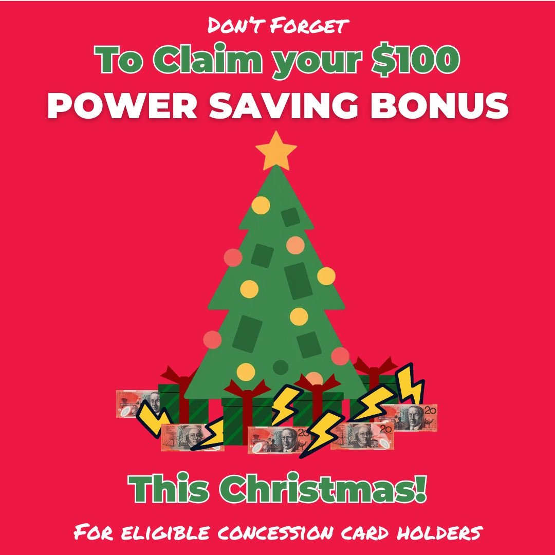If you&rsquo;re a concession card holder, make sure you claim your $100 Power Saving Bonus. 

A simple way to ease energy costs &mdash; and a handy help this Christmas.💡