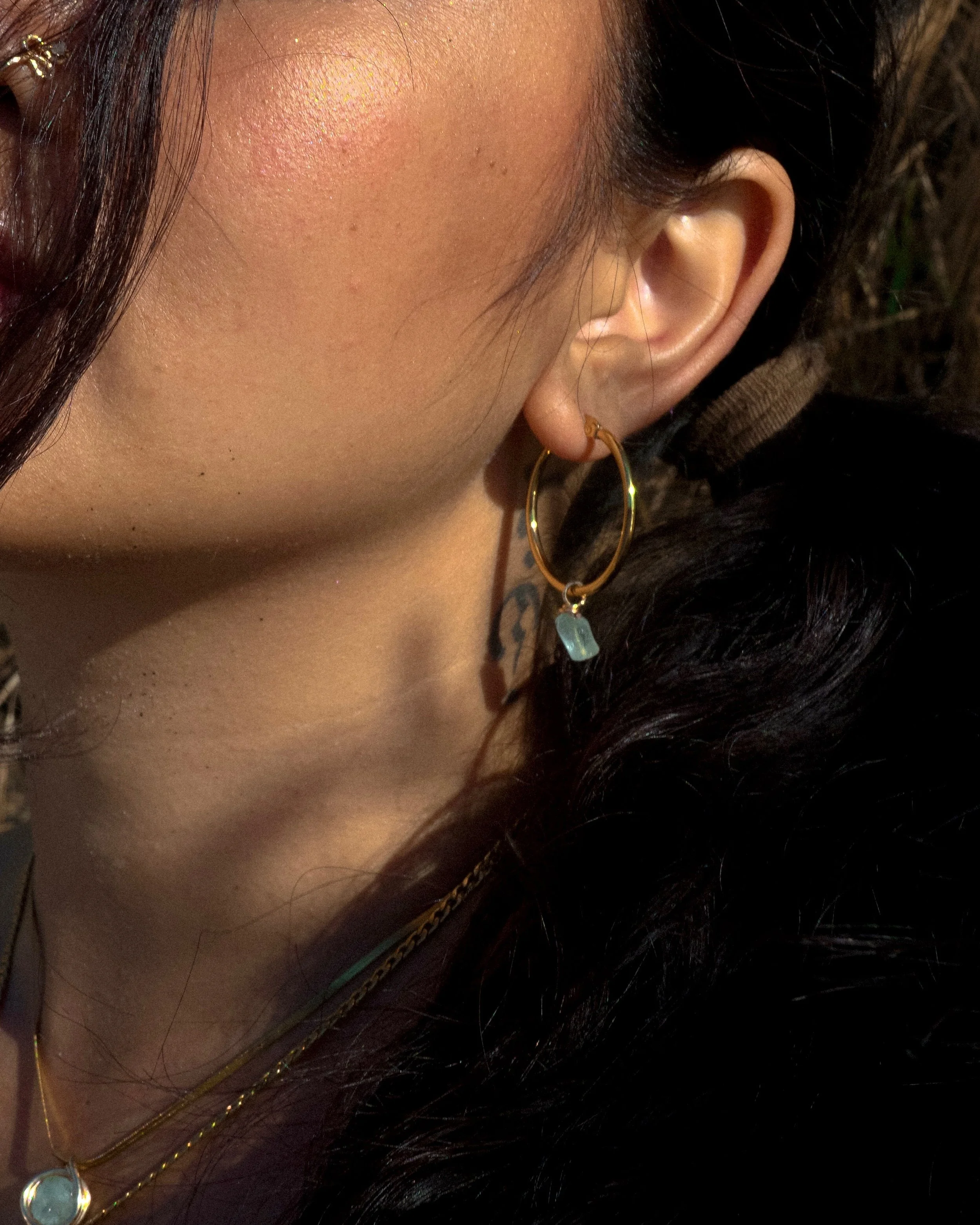 Asteroids (small raw Aquamarine hoops)