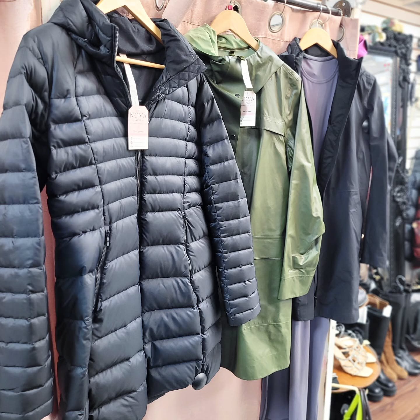 A little sample of our LULULEMON jacket selection!

Brave the cold puffy jacket black Size 8, $189.99 ✨ 
 (retails for $398.00)

Into the drizzle jacket willow green Size 10, $125.99 ✨ (retails for $248.00)

Rain coat with removable puff vest black S