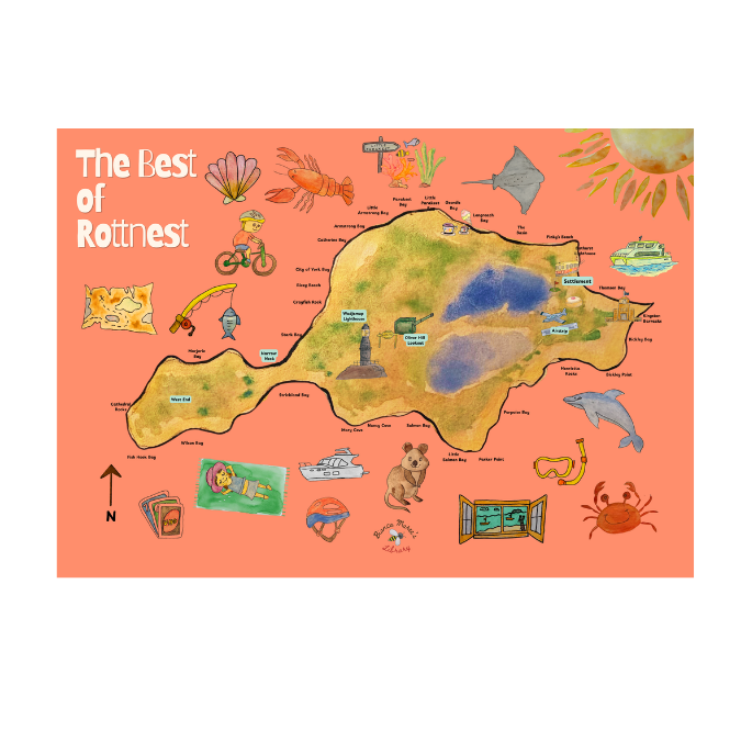 Rottnest Map Print- 'Sunset Orange'
