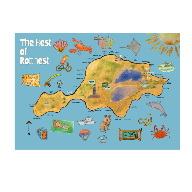 Rottnest Map Print- 'Basin Blue'