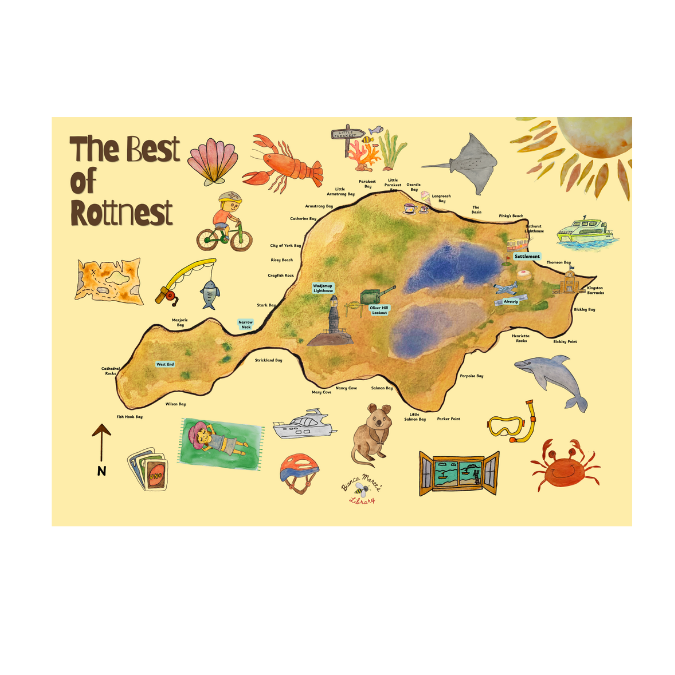 Rottnest Map Print- 'Butter Yellow'