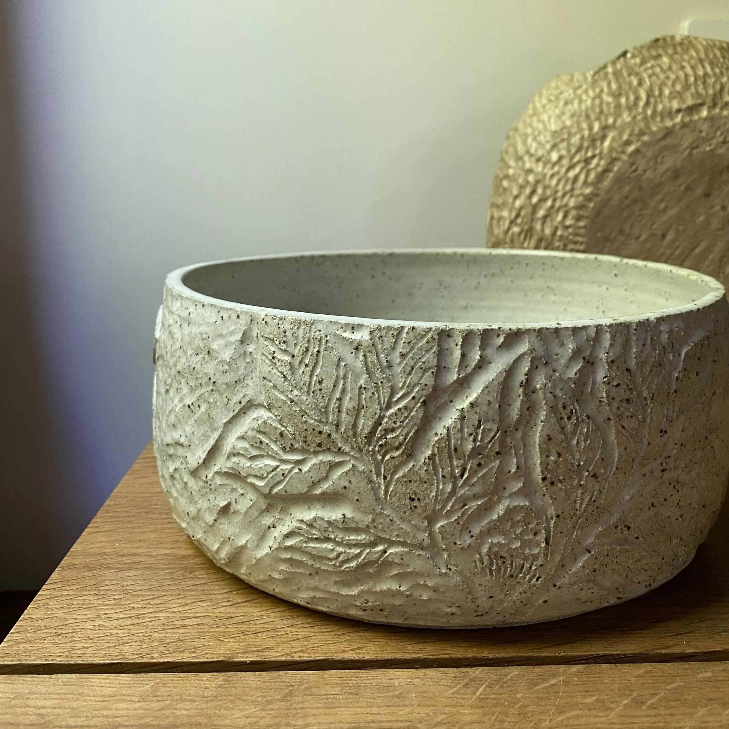 Handmade Unearthed ceramic Botanical salad bowl.