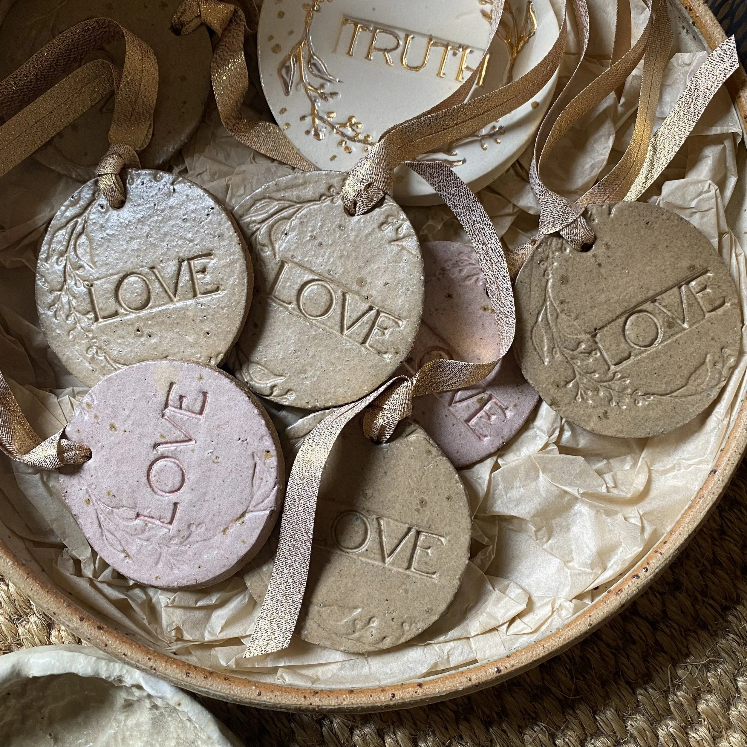 handmade ceramic Unearthed Christmas medallions