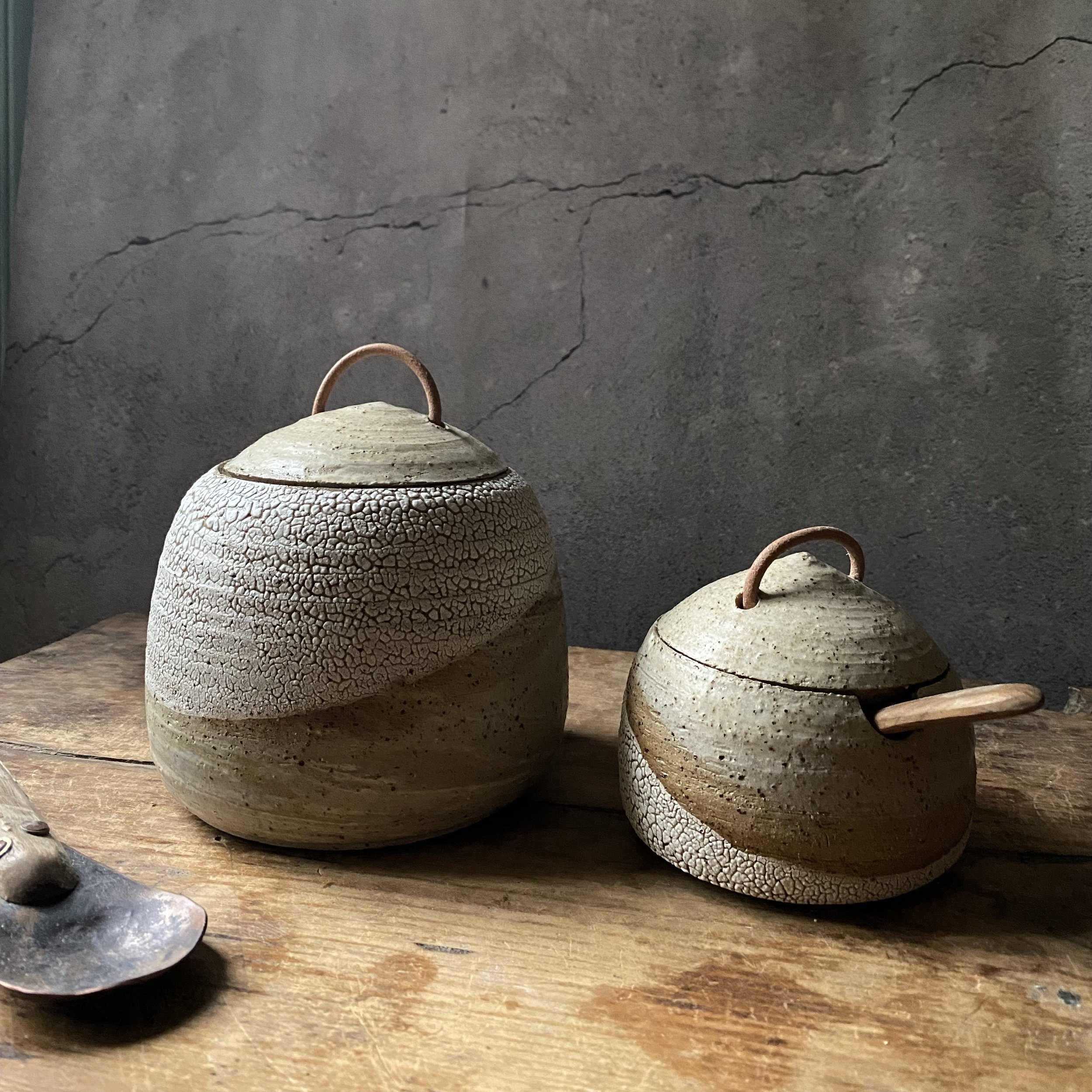 Handmade ceramic Unearthed Pebble Canister set - Earth palette