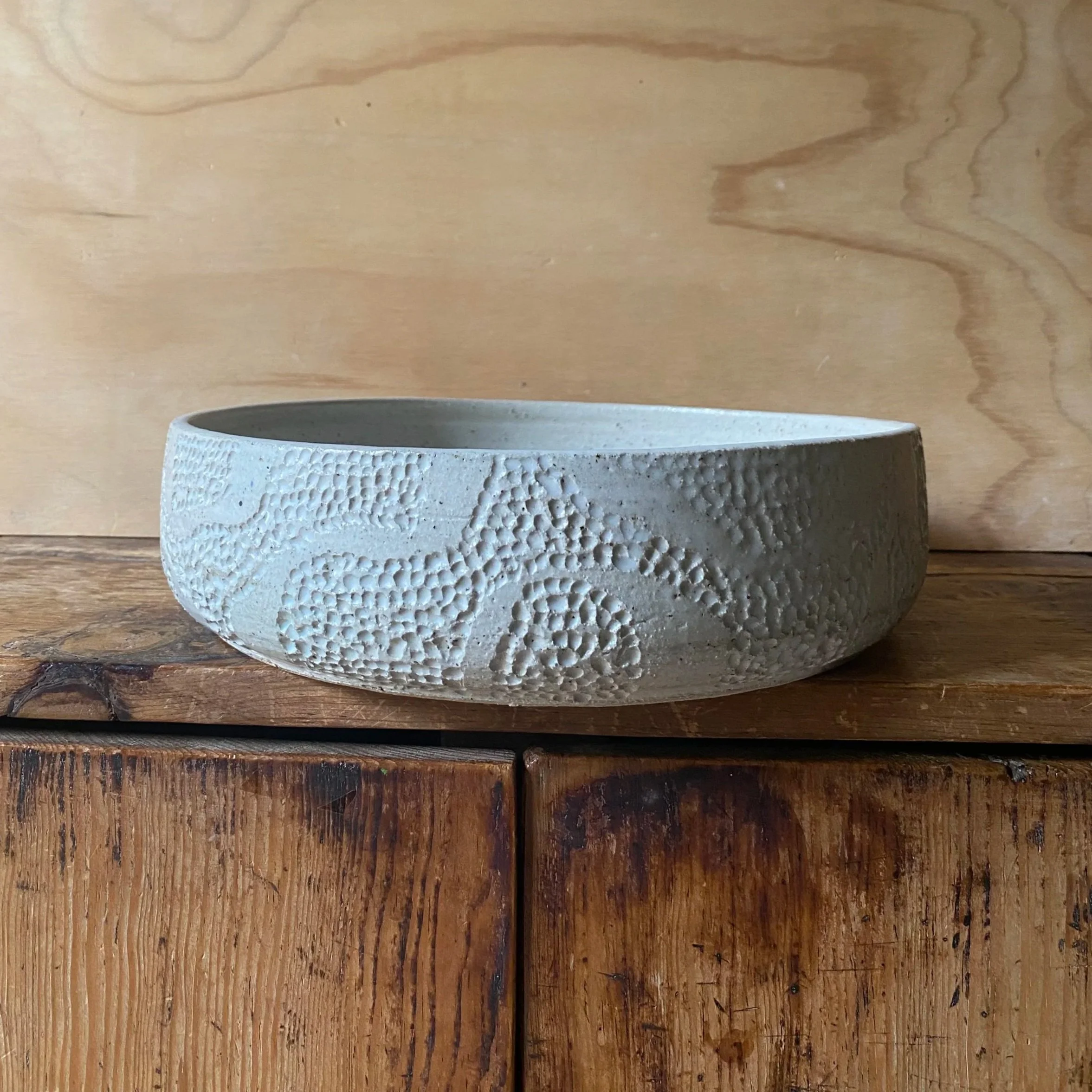Unearthed Typography Shallow Bowl - Ash glaze