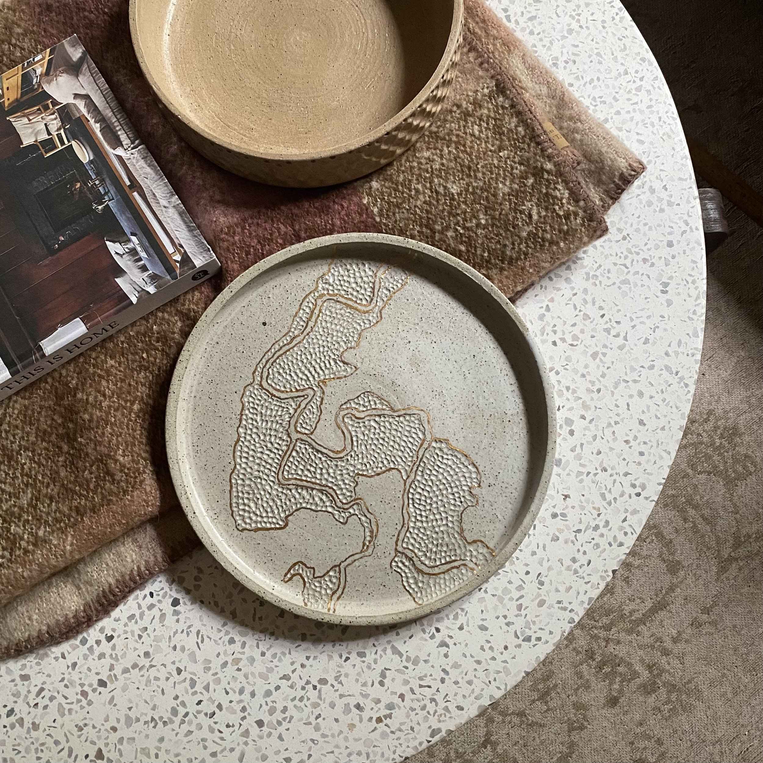 Unique handmade Topography platter - Gold seams - Echuca