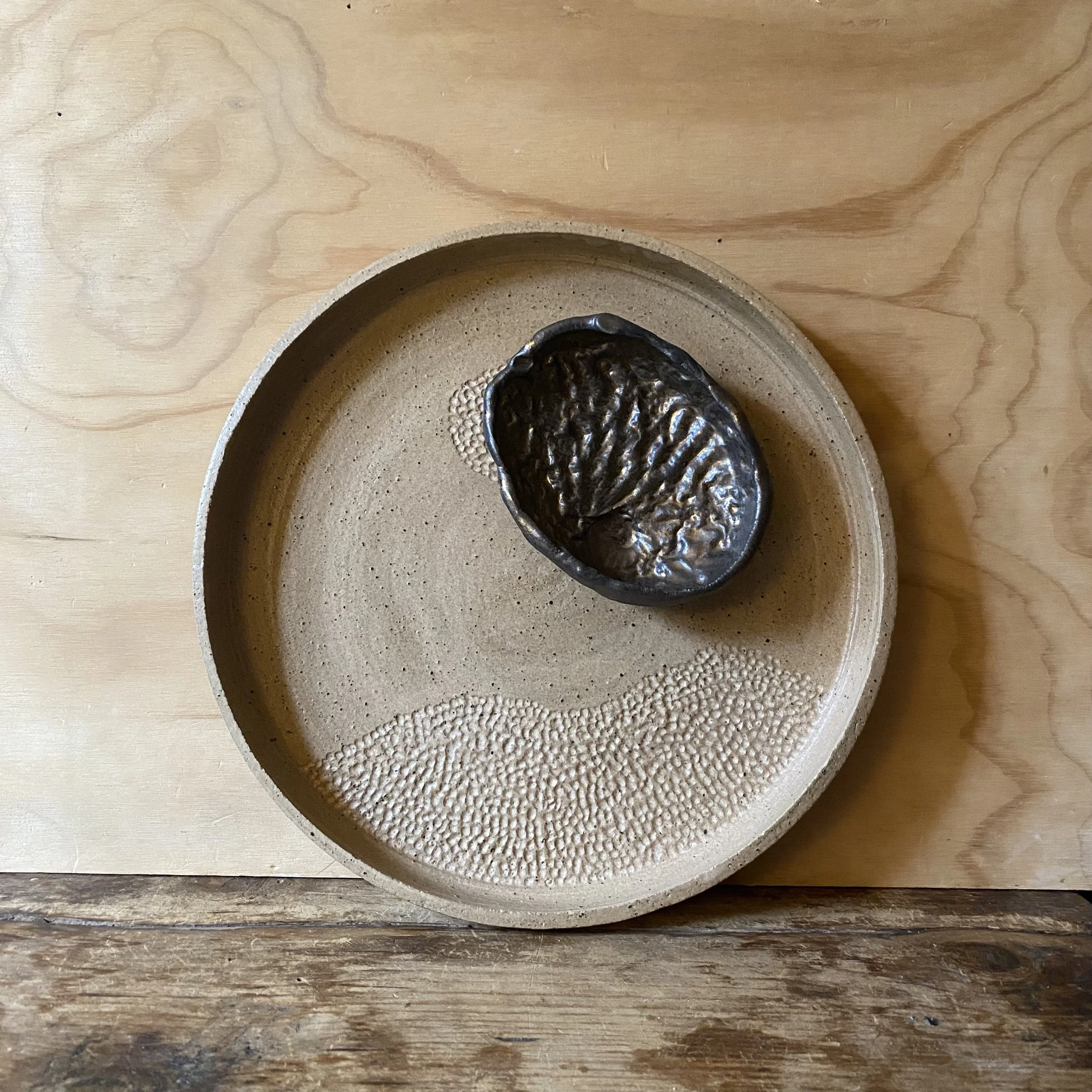 Abalone Shell Dish Platter with Bronze Dish and new Sandy base glaze