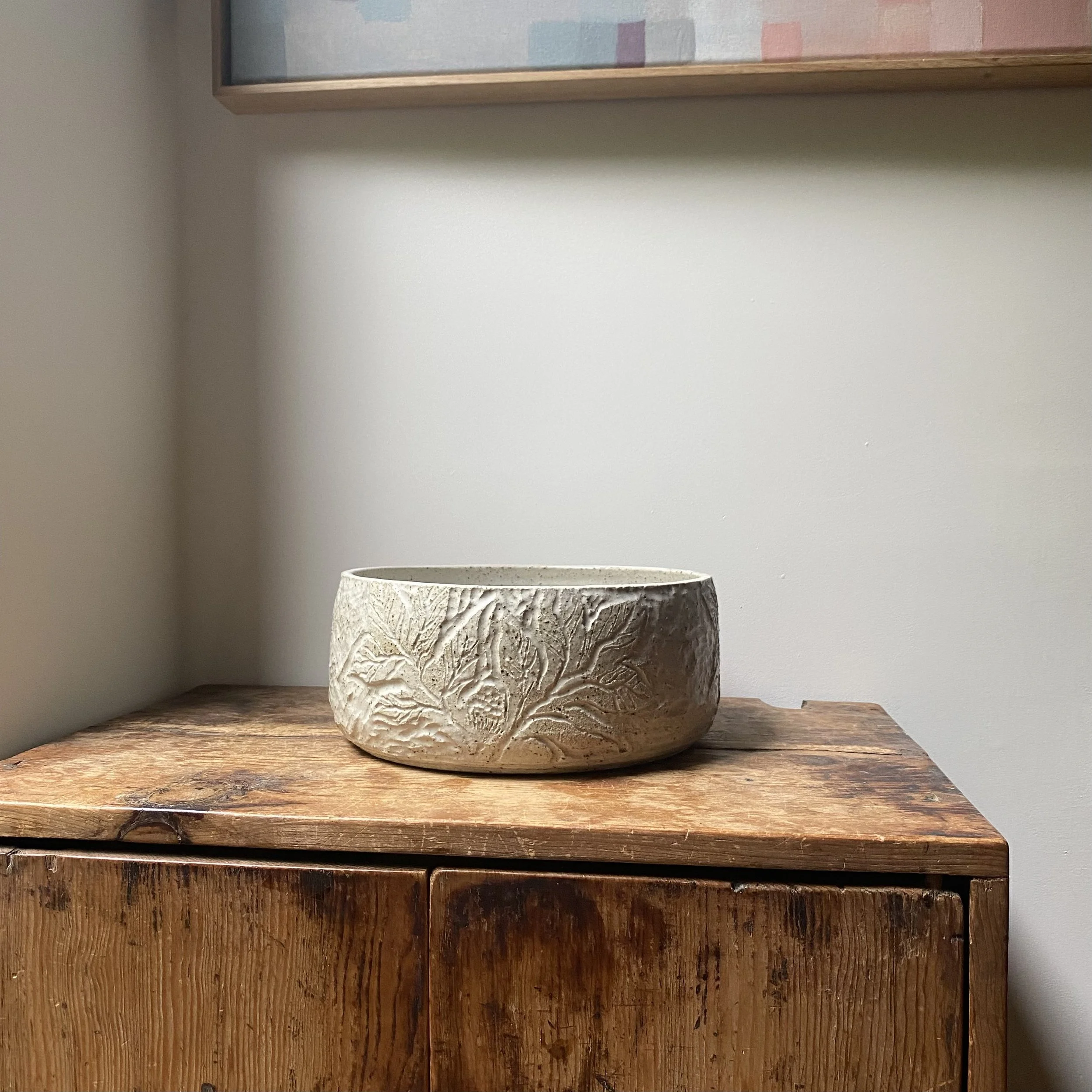 Handmade Unearthed ceramic Botanical salad bowl.