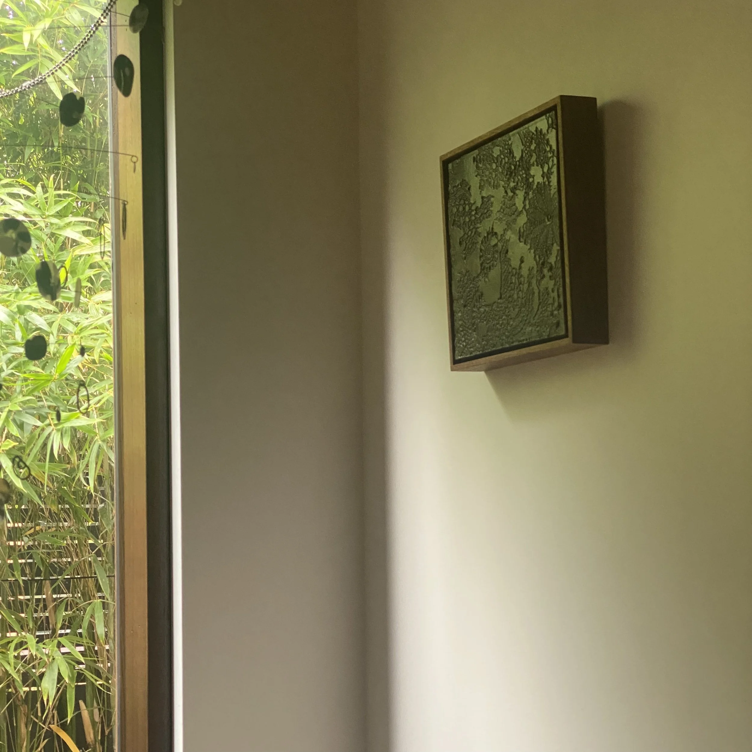 Ceramic Wall Art Textile Plaque Blackwood Frame