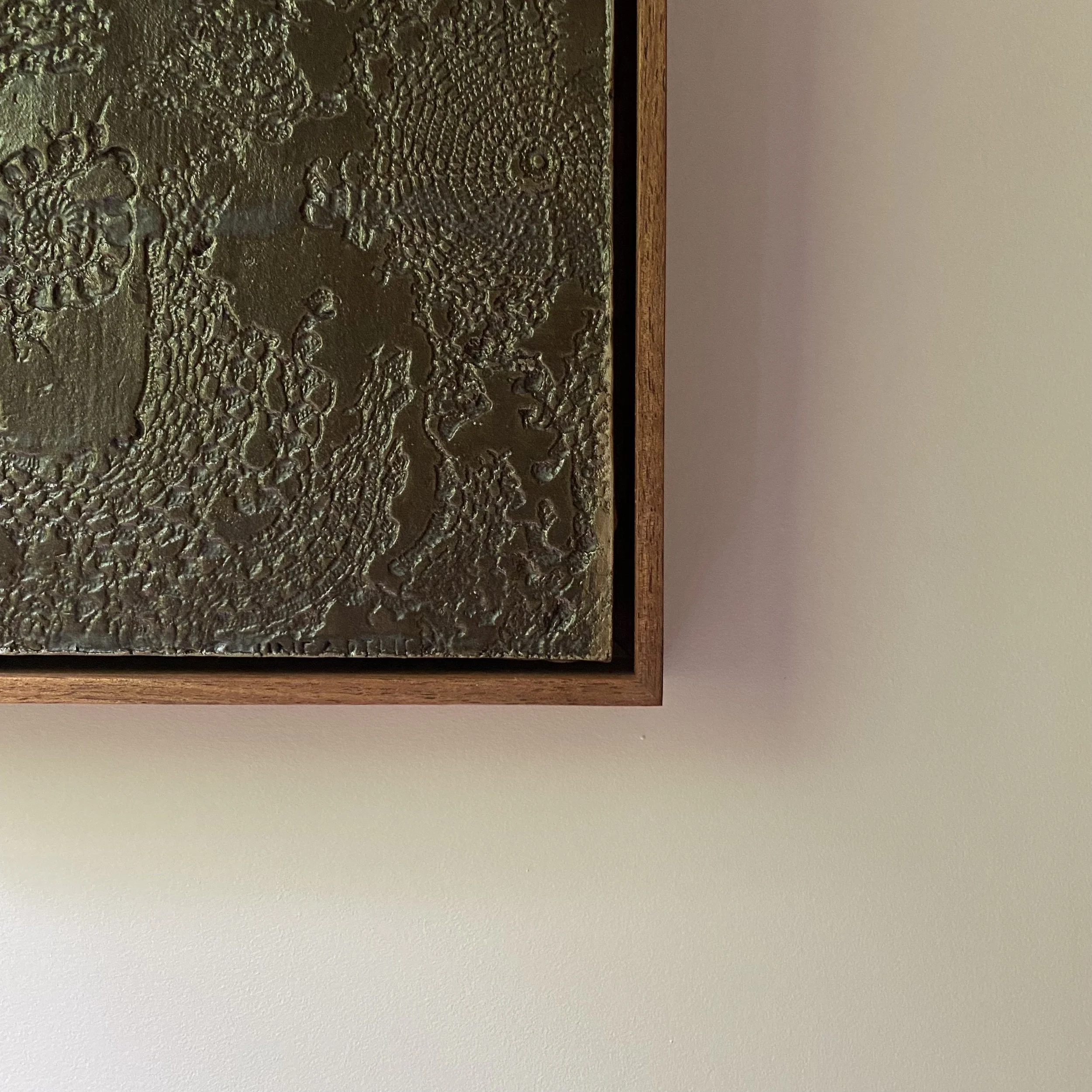 Ceramic Wall Art Textile Plaque Blackwood Frame