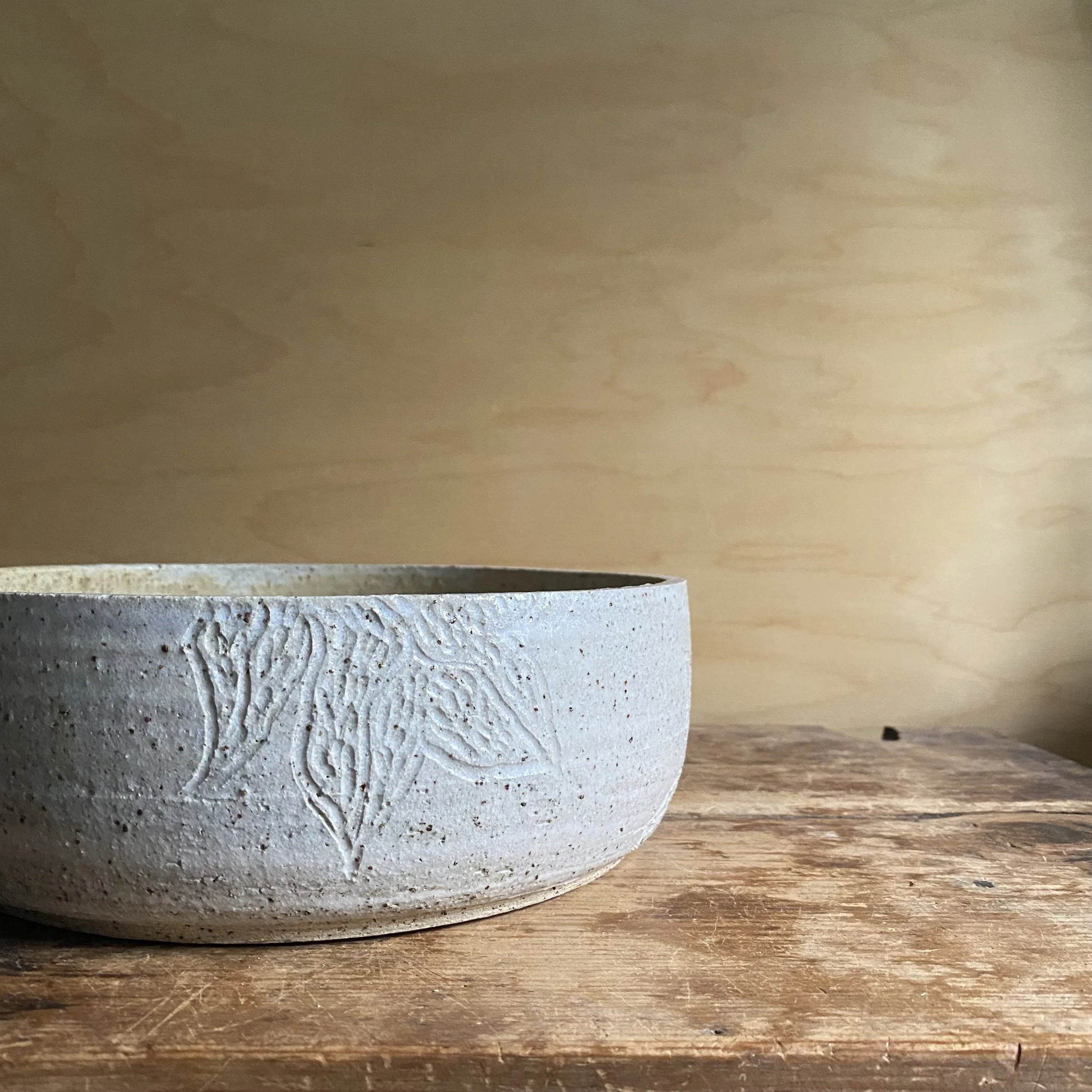 Handcarved Botanical ceramic Bowl