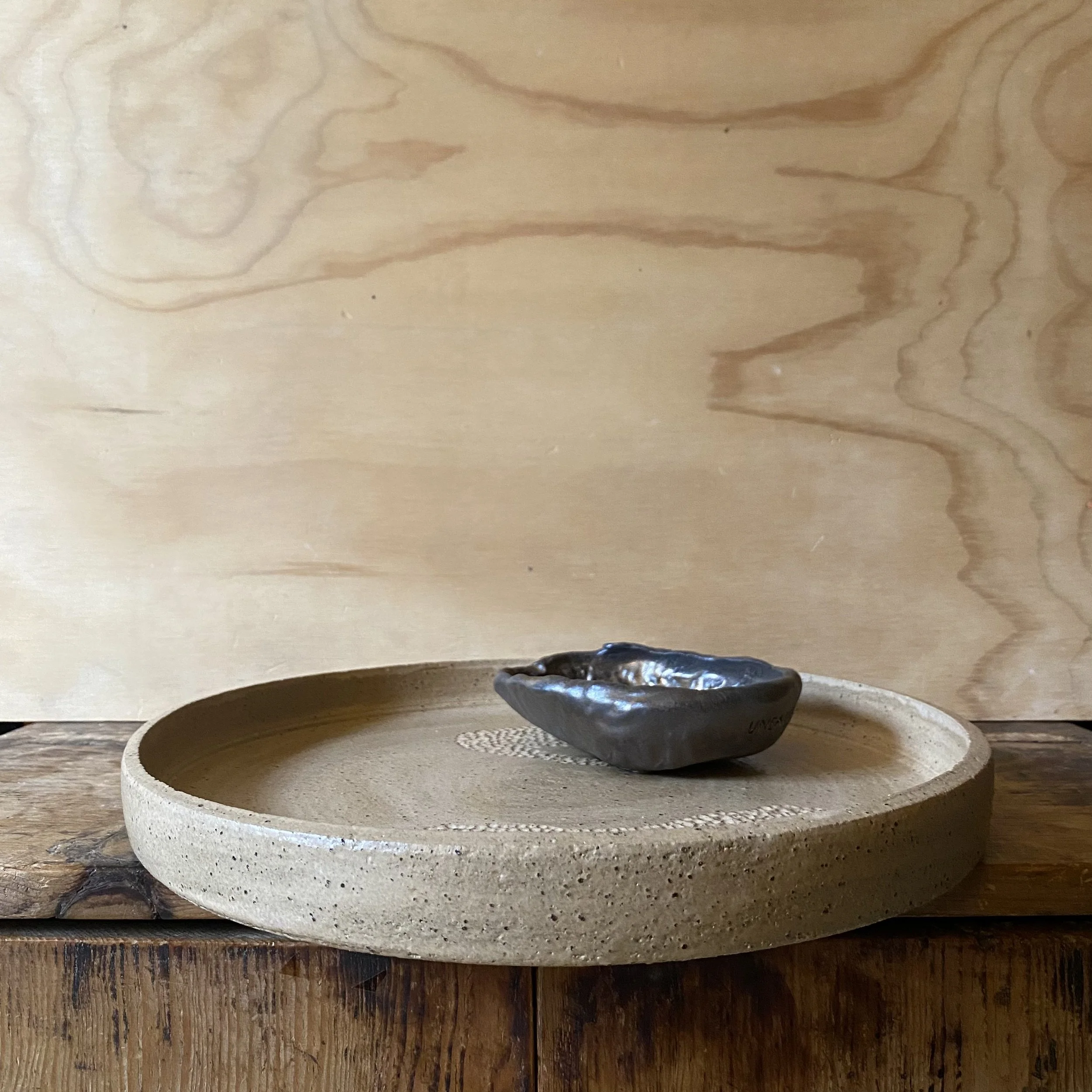 Abalone Shell Dish Platter with Bronze Dish and new Sandy base glaze