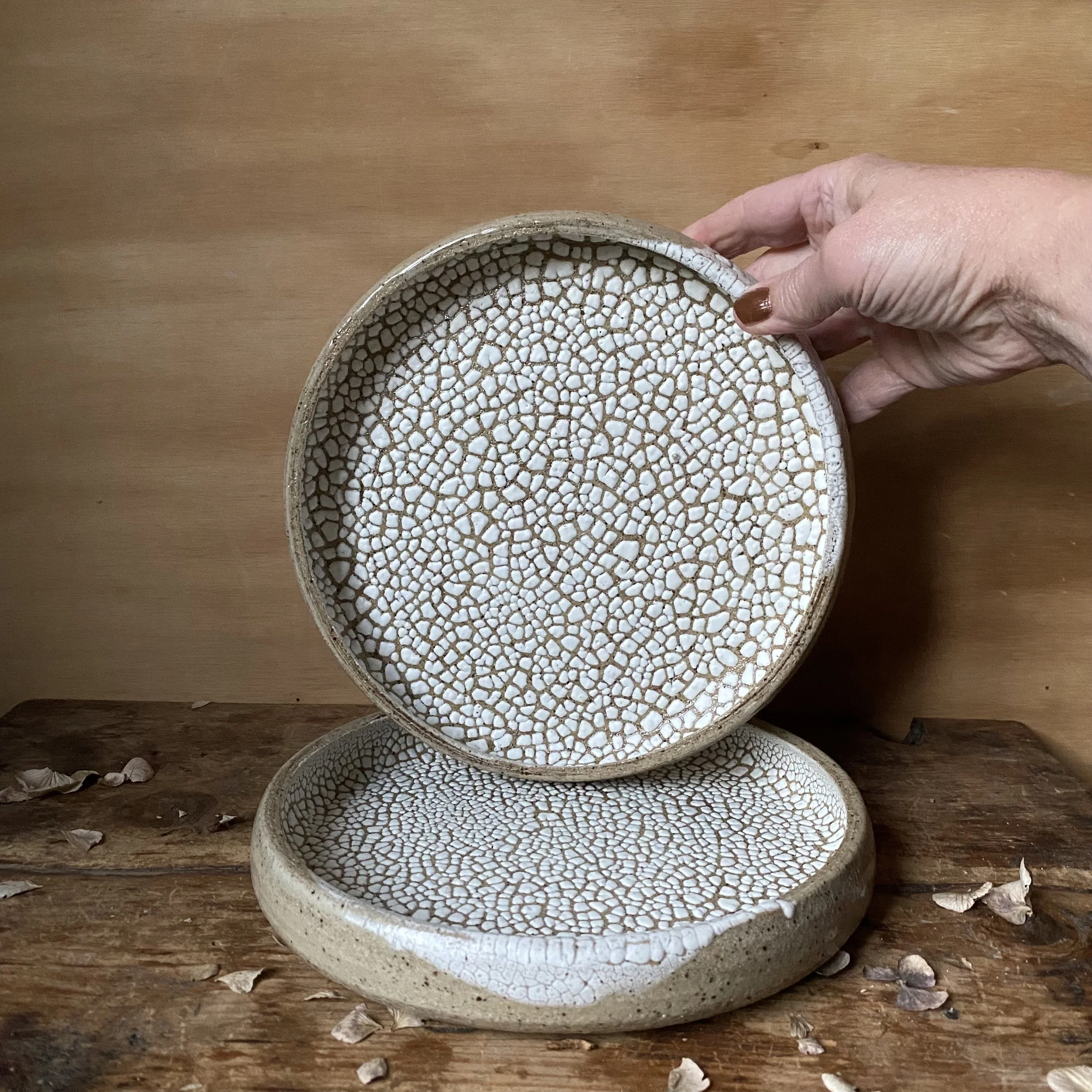 unique handmade crackle ceramic dinner plate