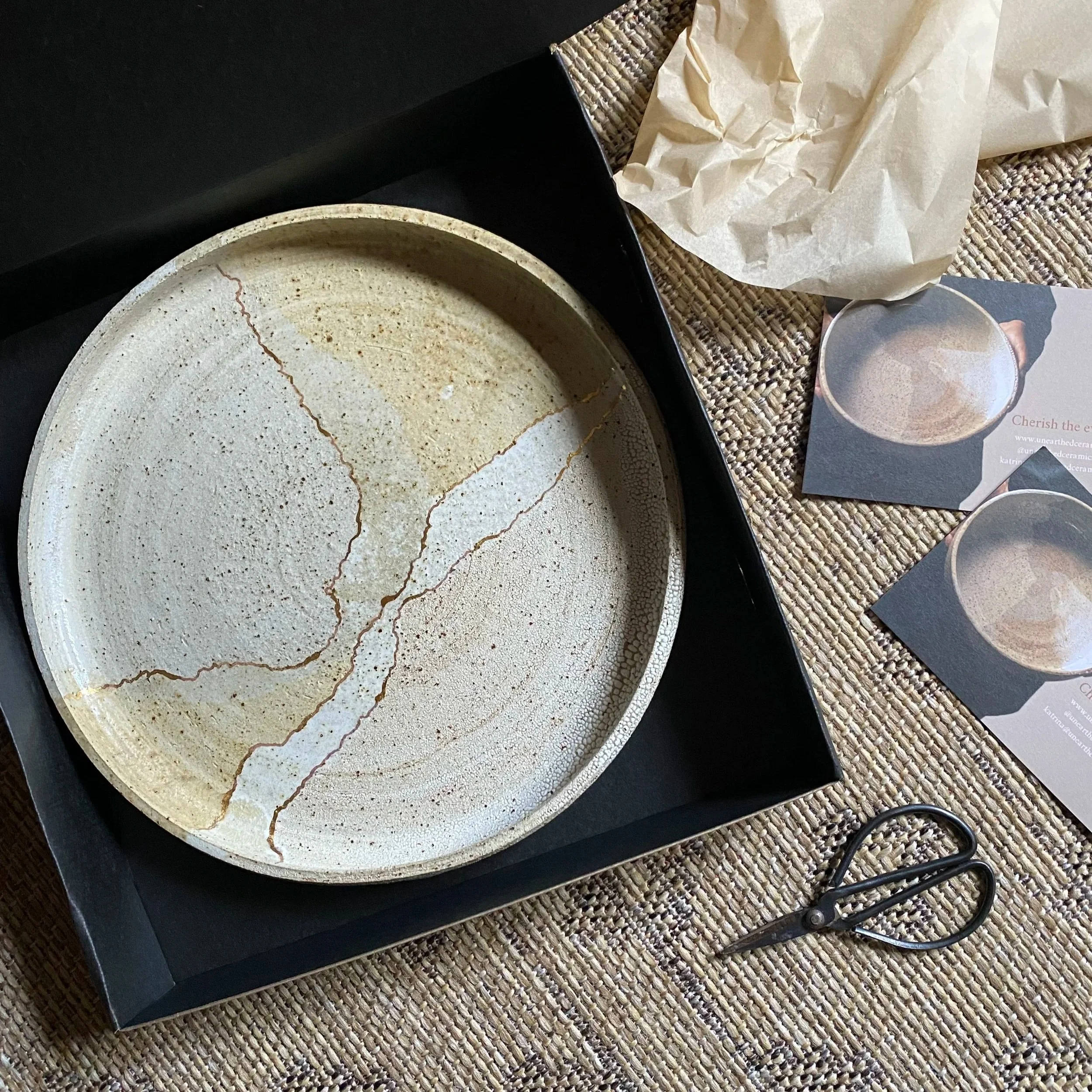 Handmade ceramic Unearthed Terra Firma Platter with Gold seam