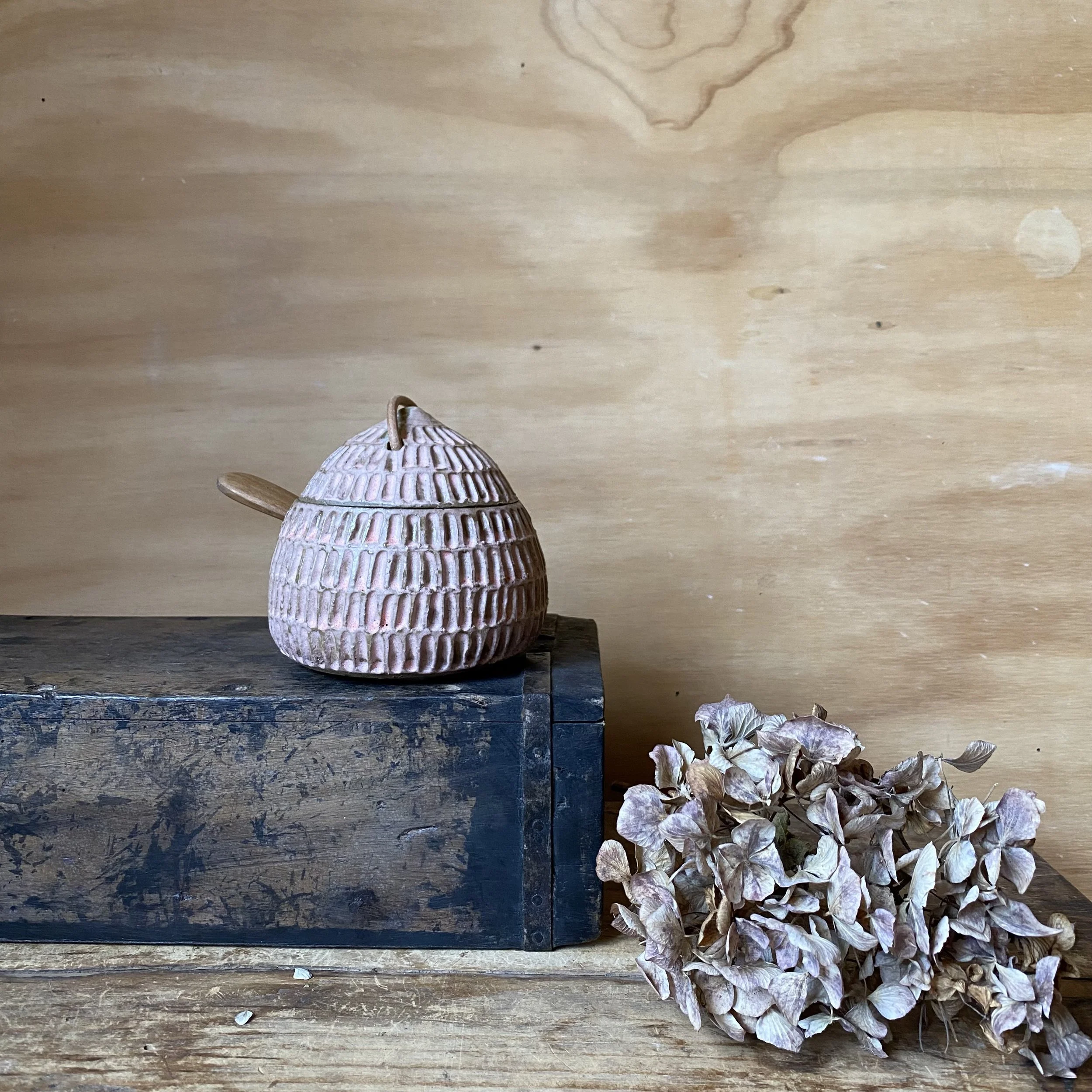 Etched Salt /Sugar Vessel Blush glaze